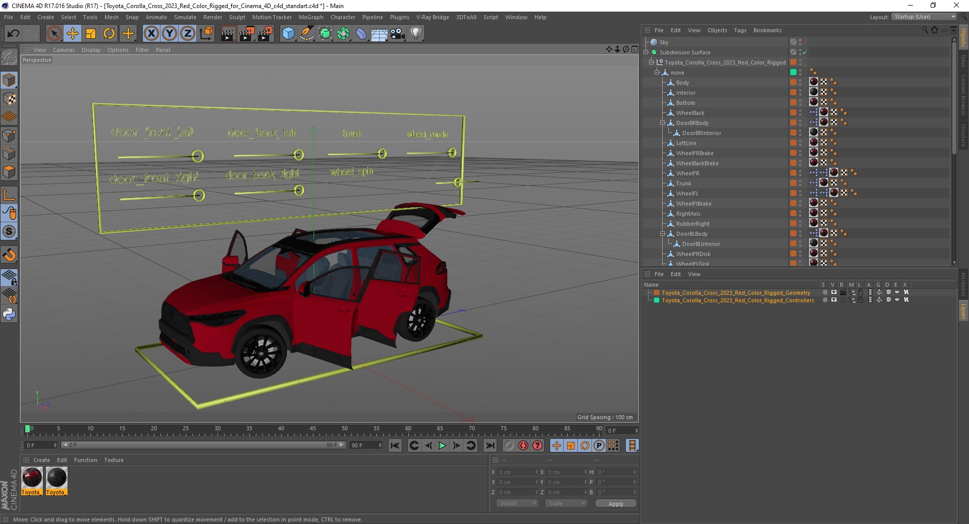 3D Toyota Corolla Cross 2023 Red Color Rigged for Cinema 4D
