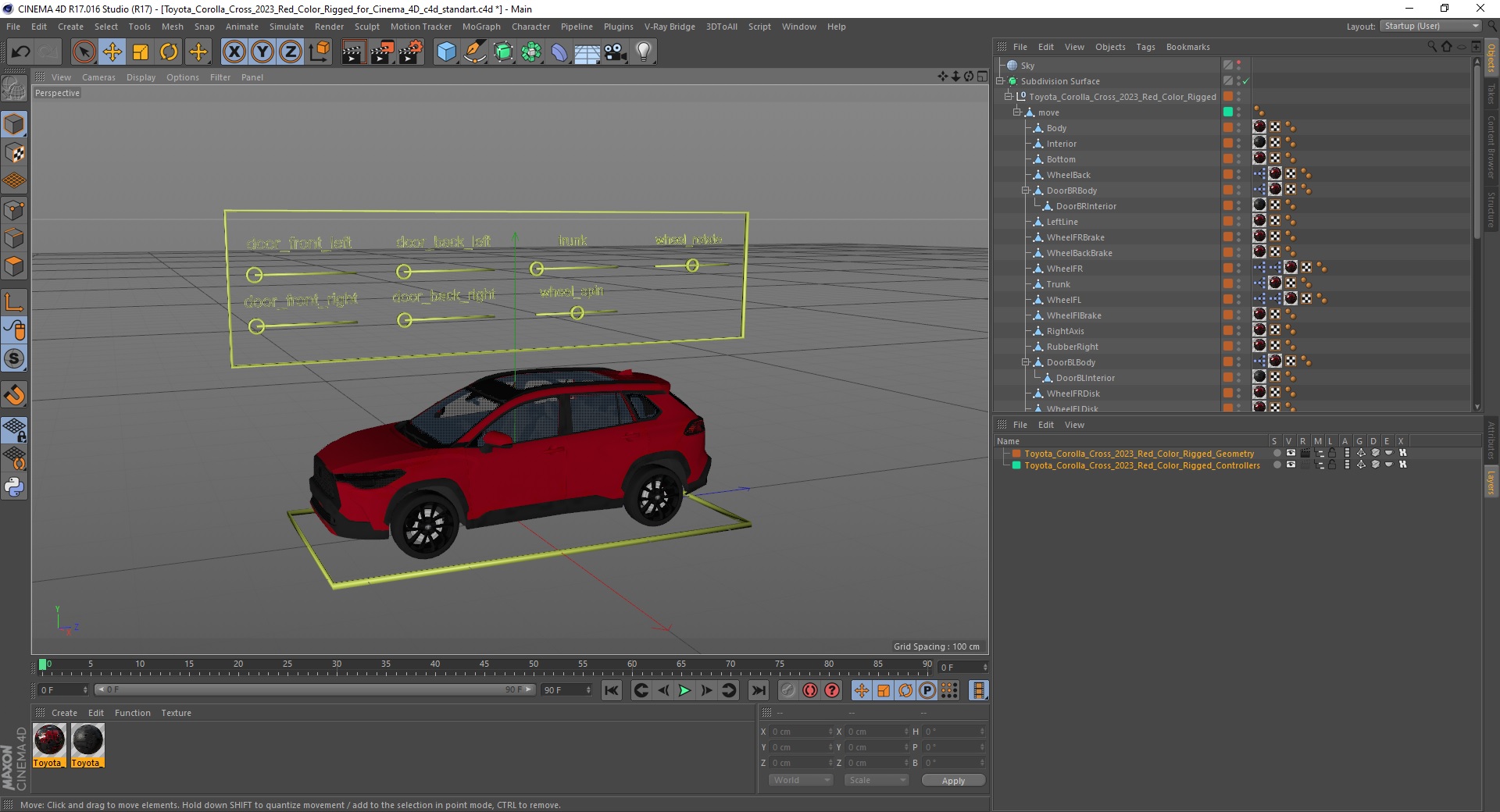 3D Toyota Corolla Cross 2023 Red Color Rigged for Cinema 4D