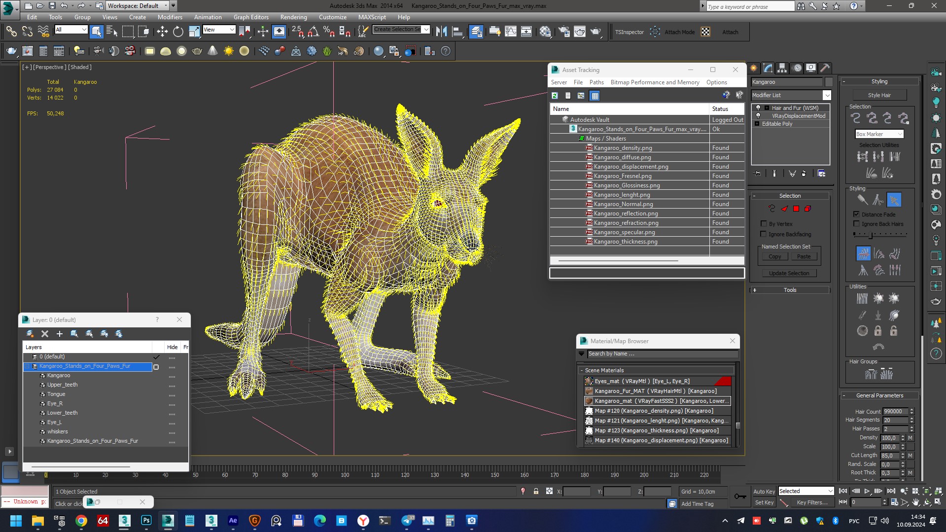 Kangaroo Stands on Four Paws Fur 3D