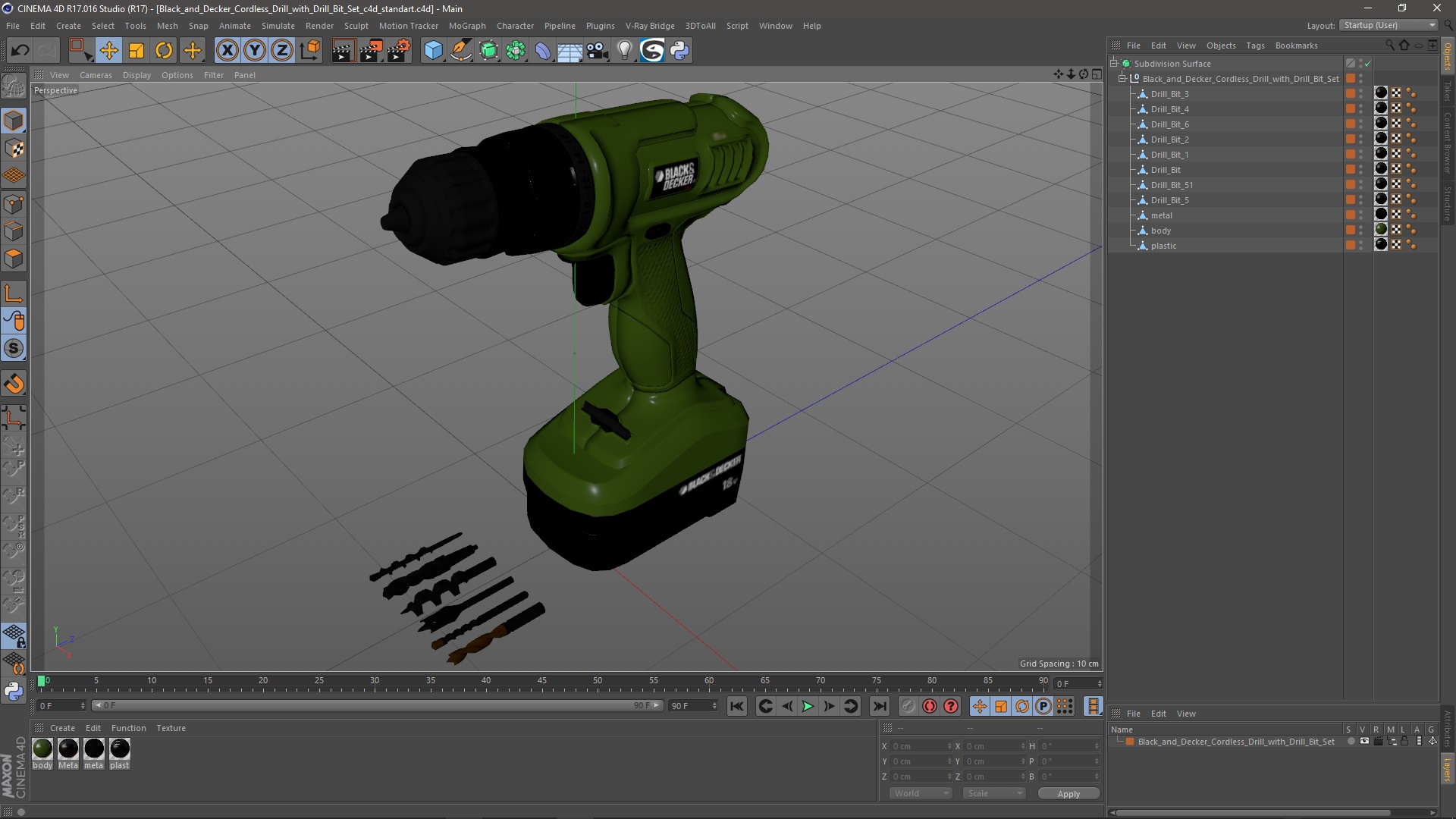 3D model Black and Decker Cordless Drill with Drill Bit Set