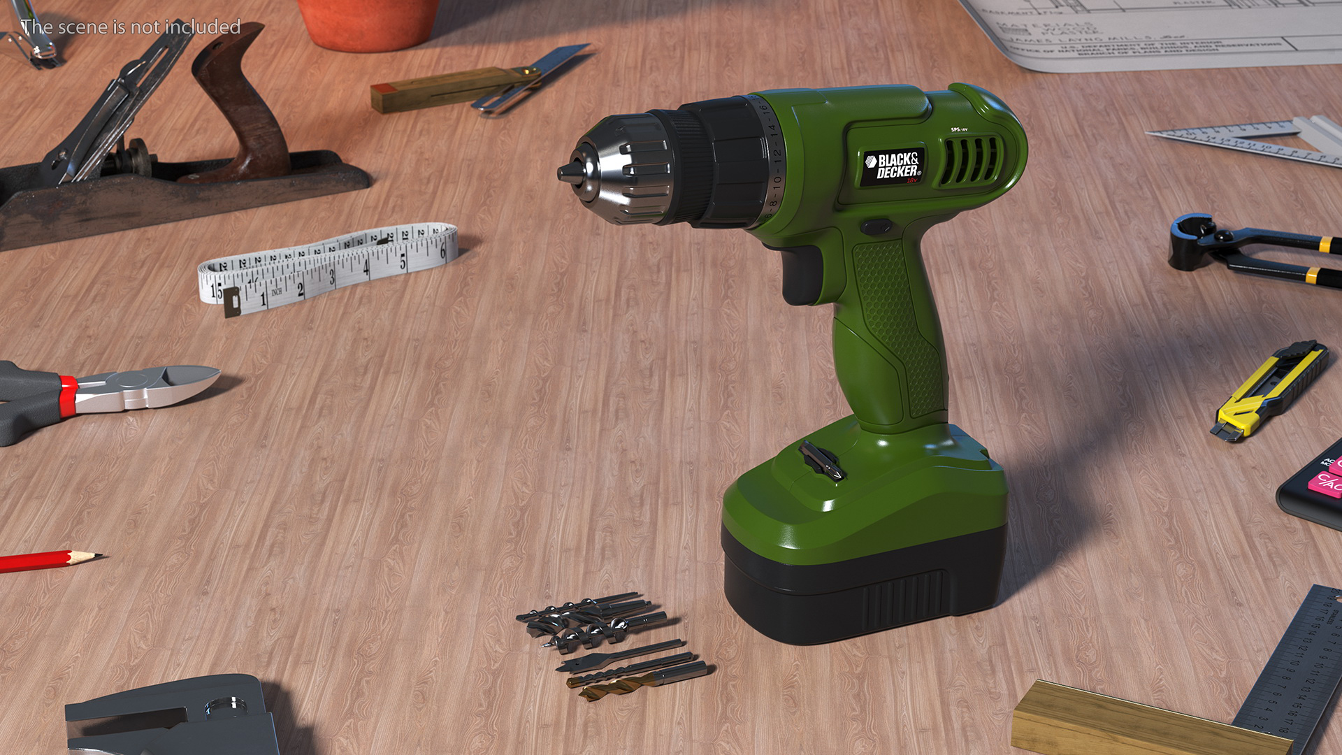3D model Black and Decker Cordless Drill with Drill Bit Set