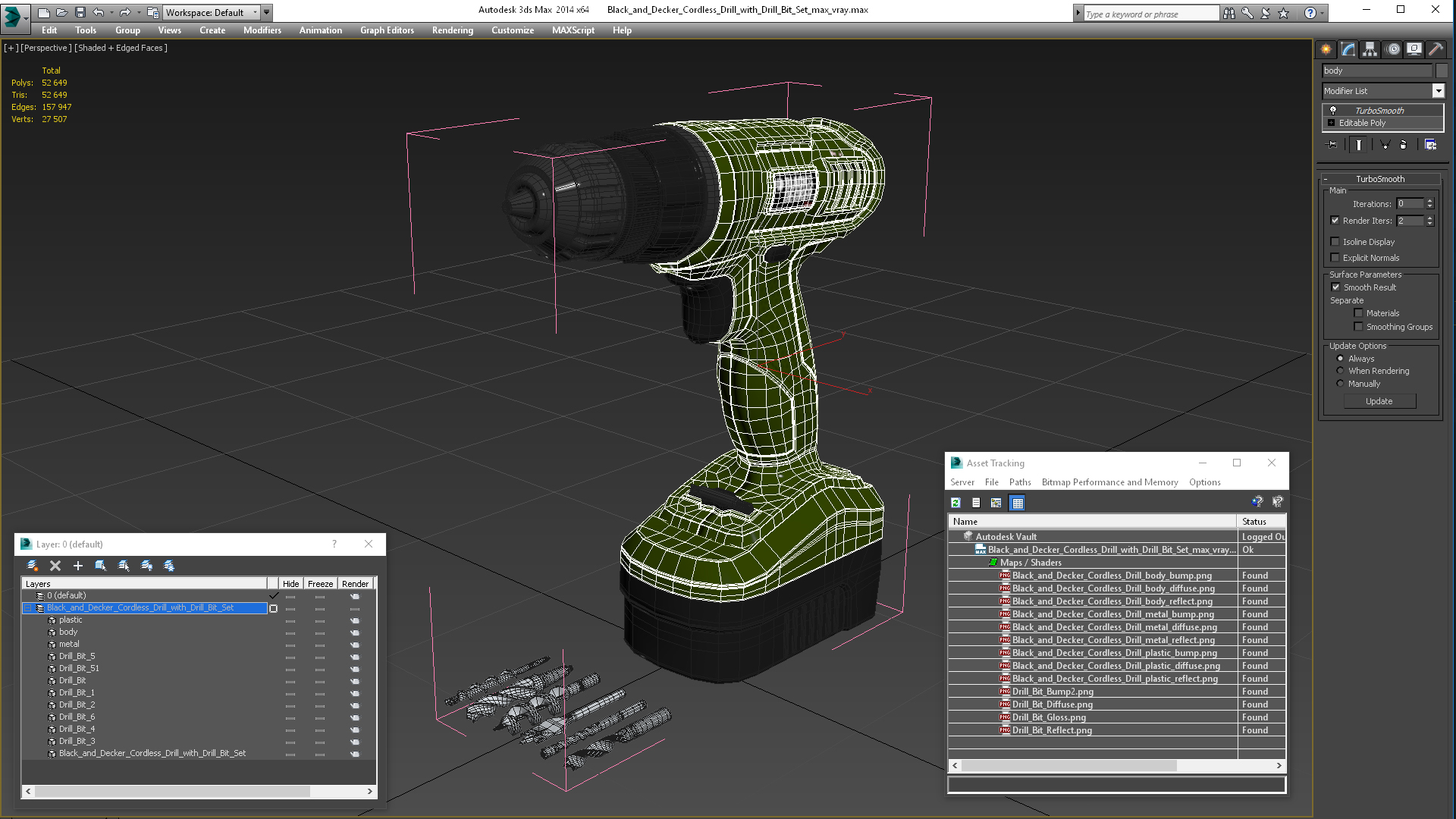 3D model Black and Decker Cordless Drill with Drill Bit Set