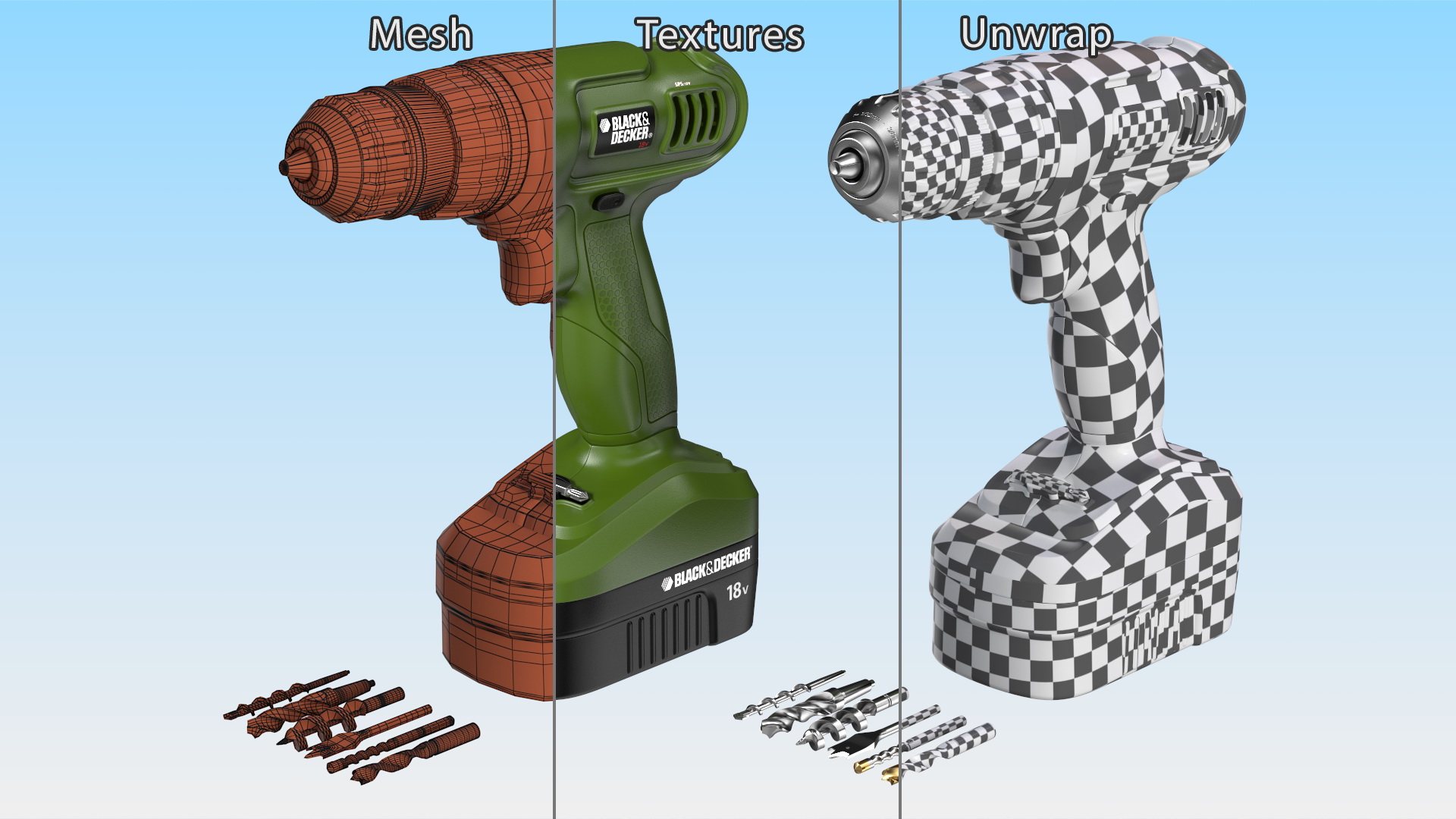 3D model Black and Decker Cordless Drill with Drill Bit Set