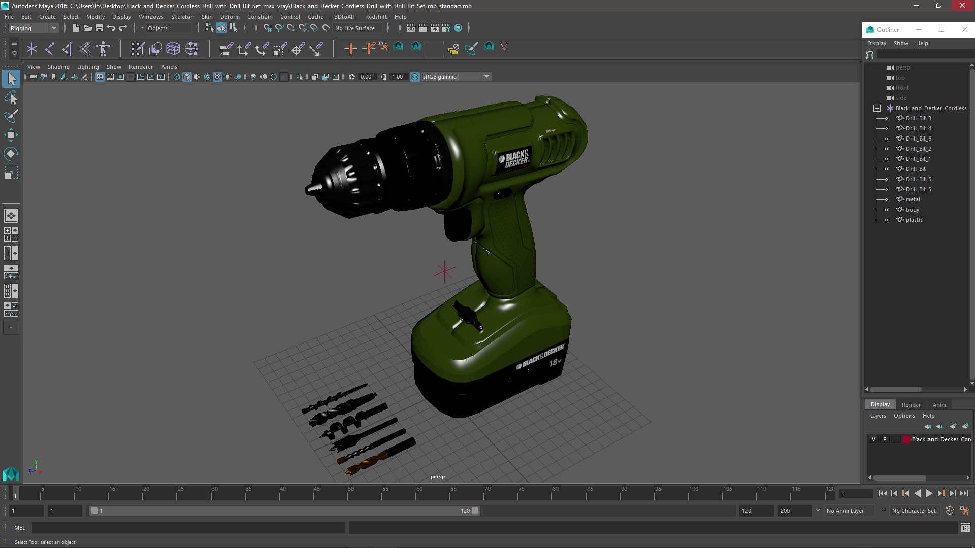3D model Black and Decker Cordless Drill with Drill Bit Set