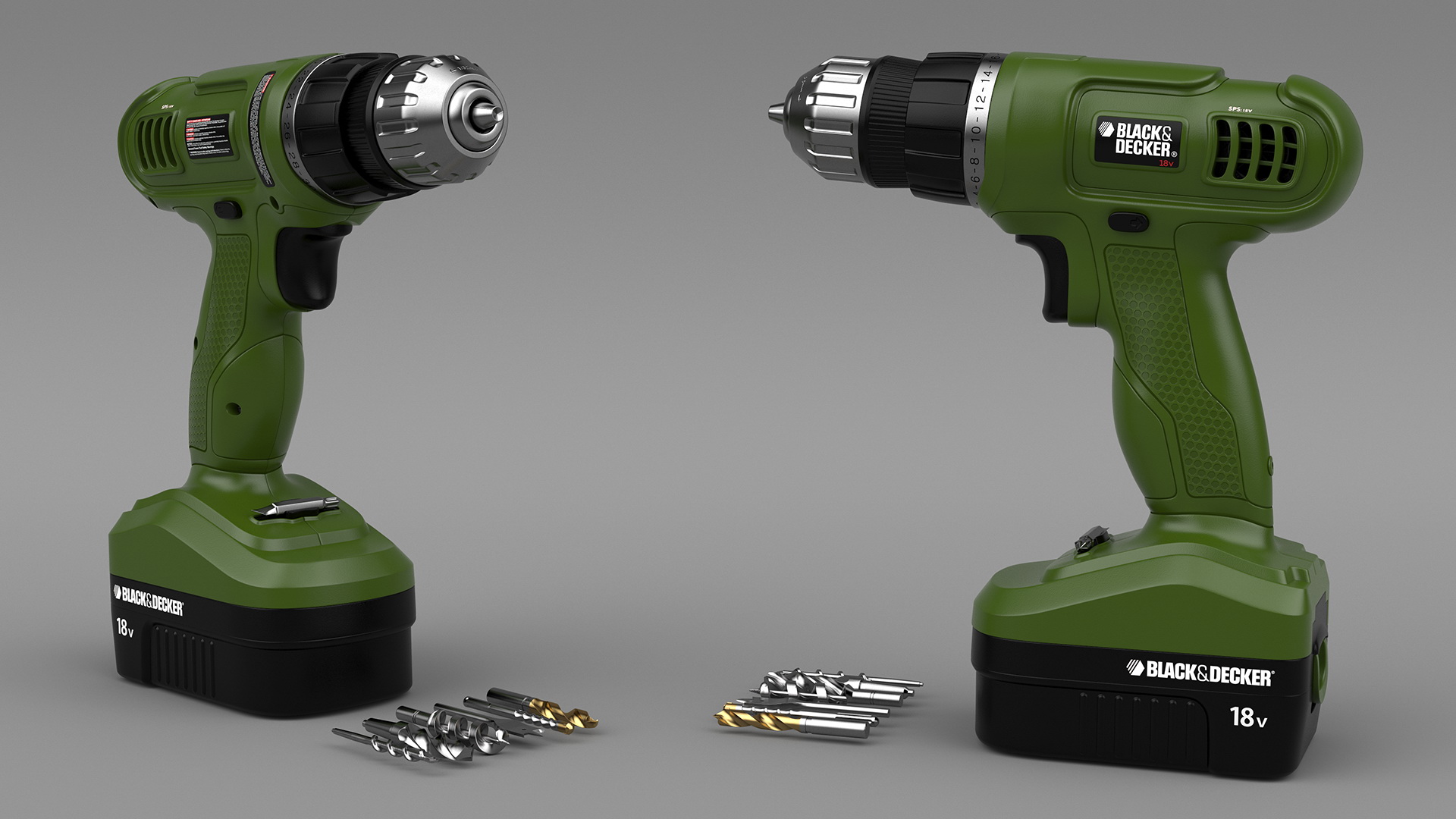 3D model Black and Decker Cordless Drill with Drill Bit Set