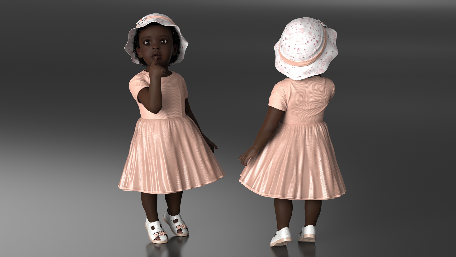 3D African Baby Girl in Summer Outfit Surprised Fur model