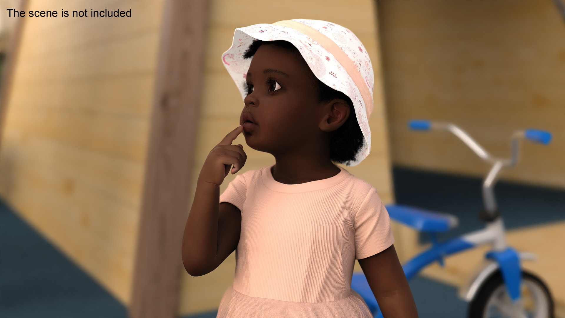 3D African Baby Girl in Summer Outfit Surprised Fur model