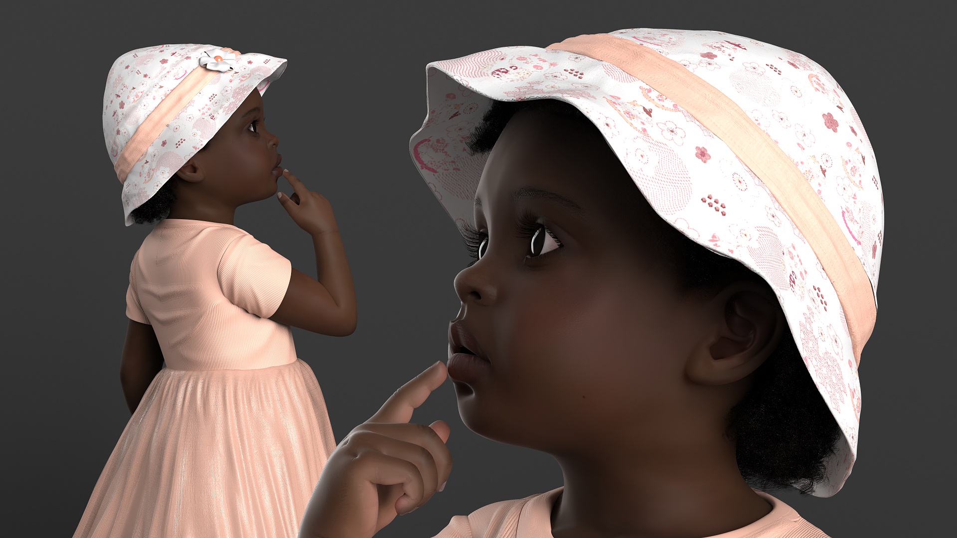 3D African Baby Girl in Summer Outfit Surprised Fur model