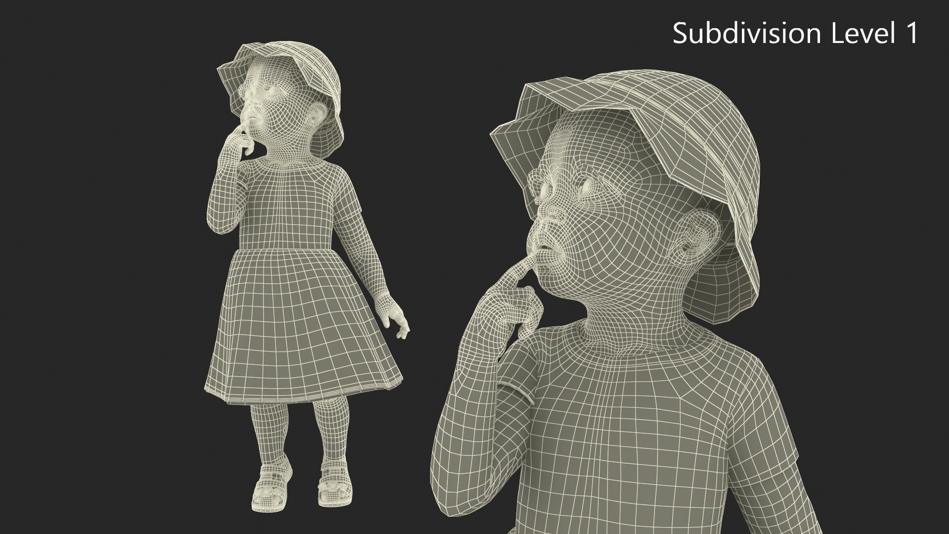 3D African Baby Girl in Summer Outfit Surprised Fur model