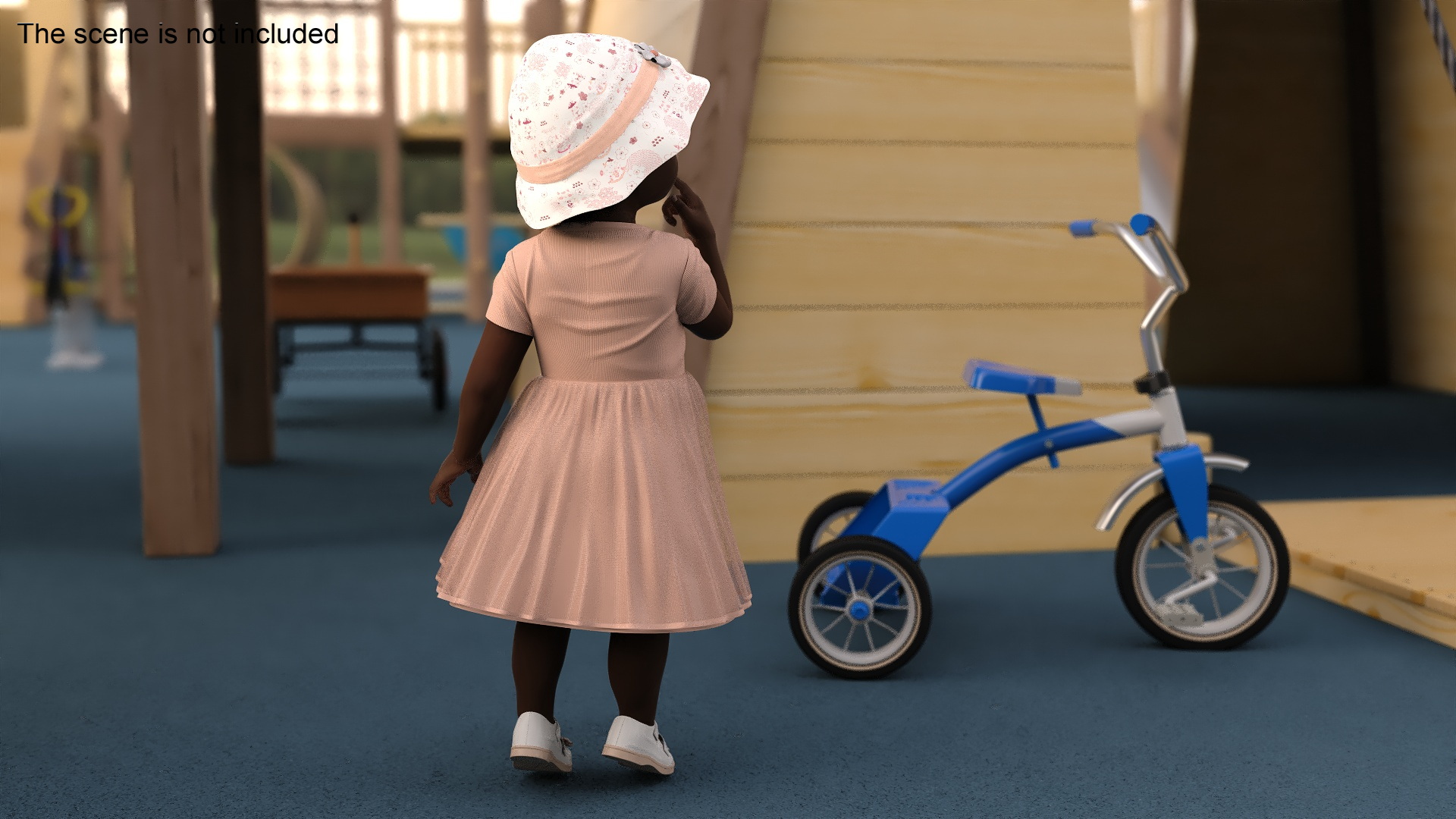 3D African Baby Girl in Summer Outfit Surprised Fur model