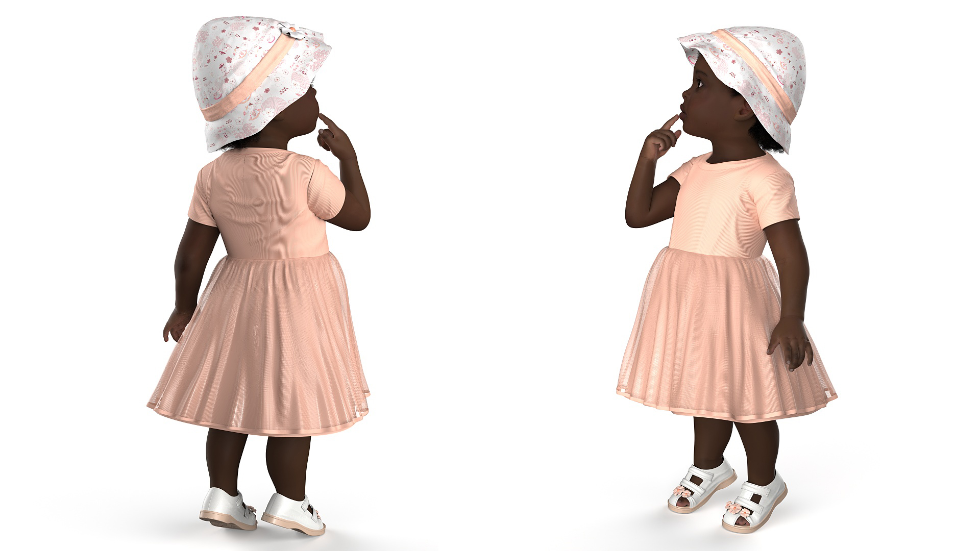 3D African Baby Girl in Summer Outfit Surprised Fur model