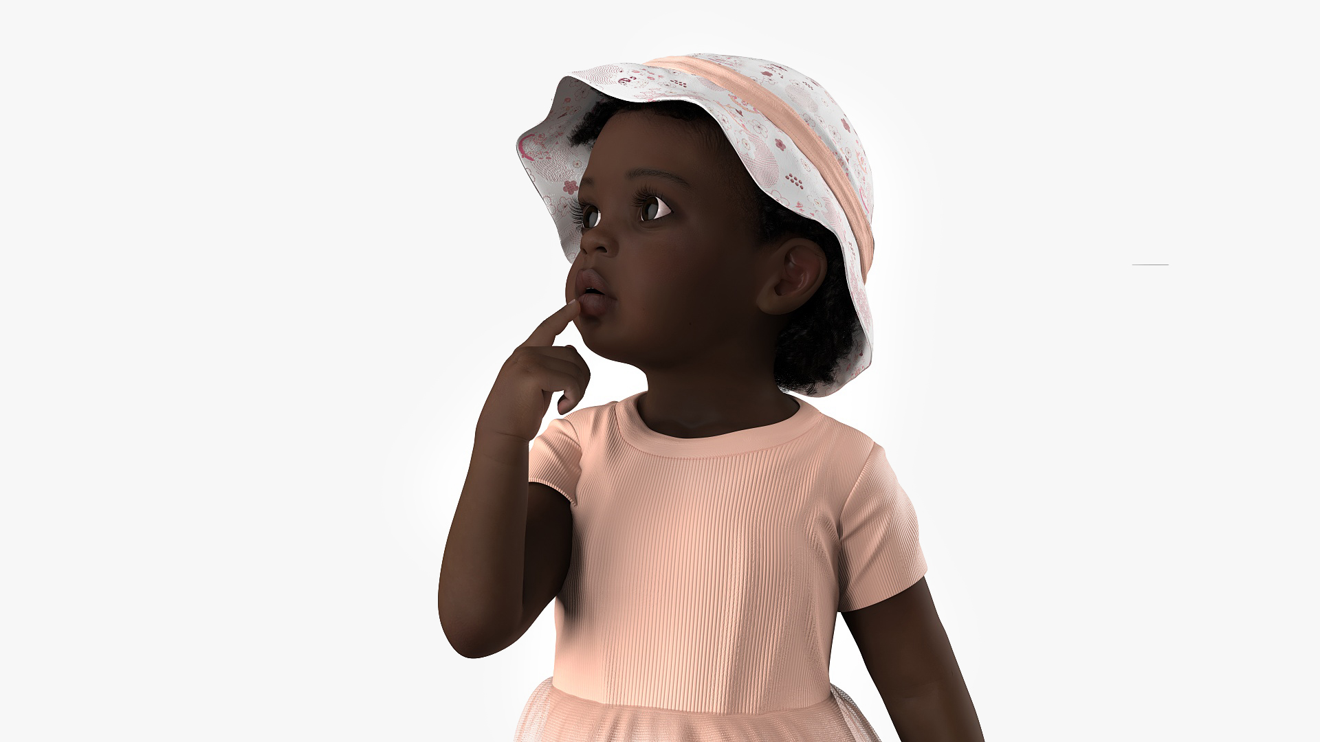 3D African Baby Girl in Summer Outfit Surprised Fur model