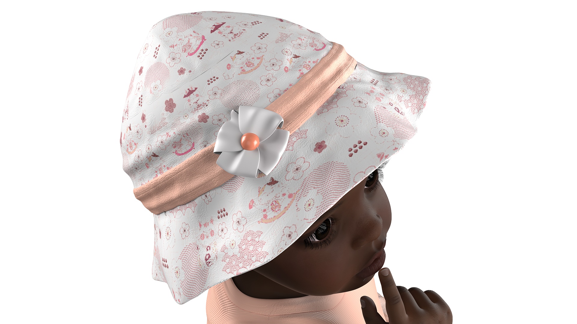 3D African Baby Girl in Summer Outfit Surprised Fur model