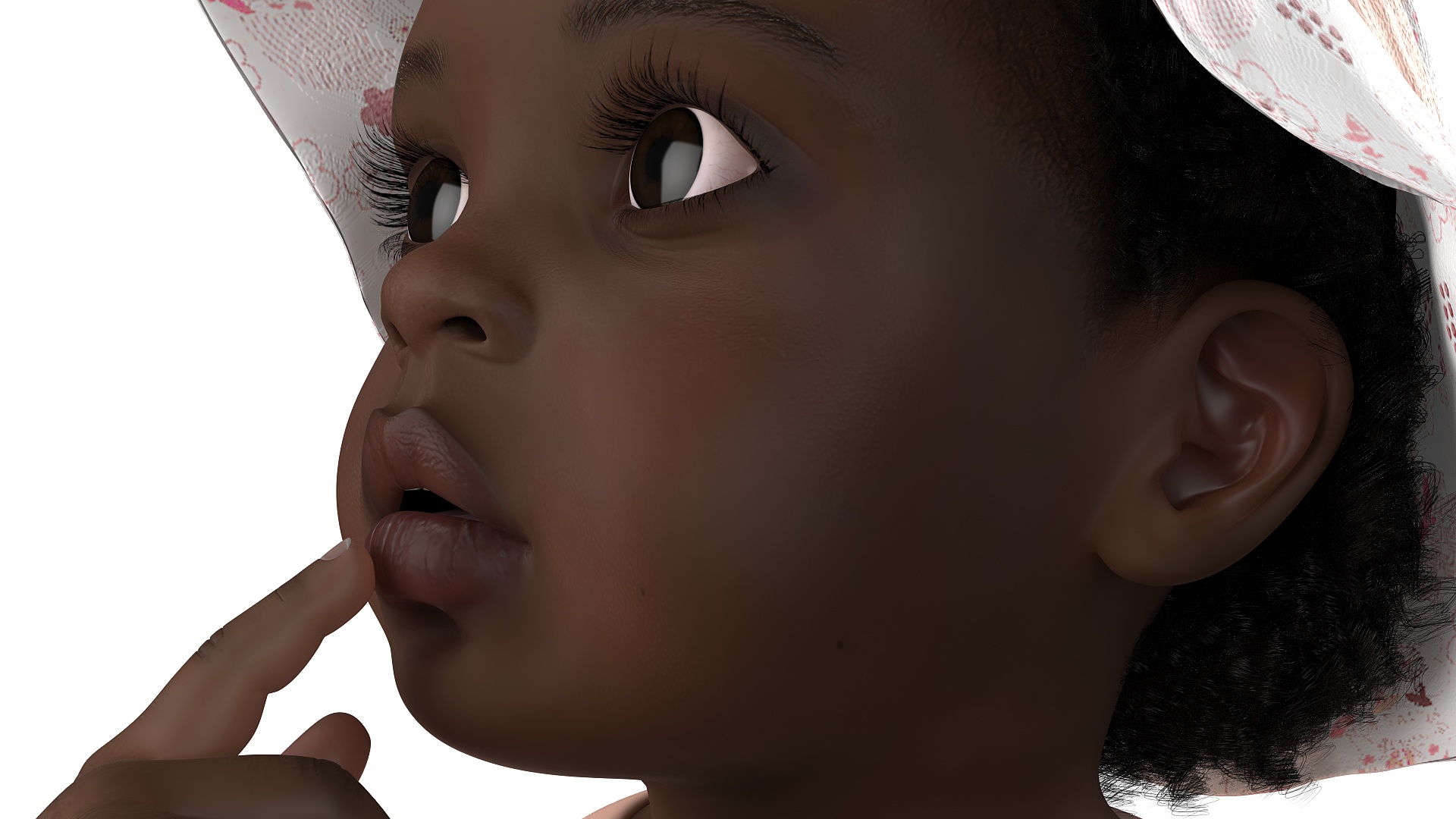 3D African Baby Girl in Summer Outfit Surprised Fur model