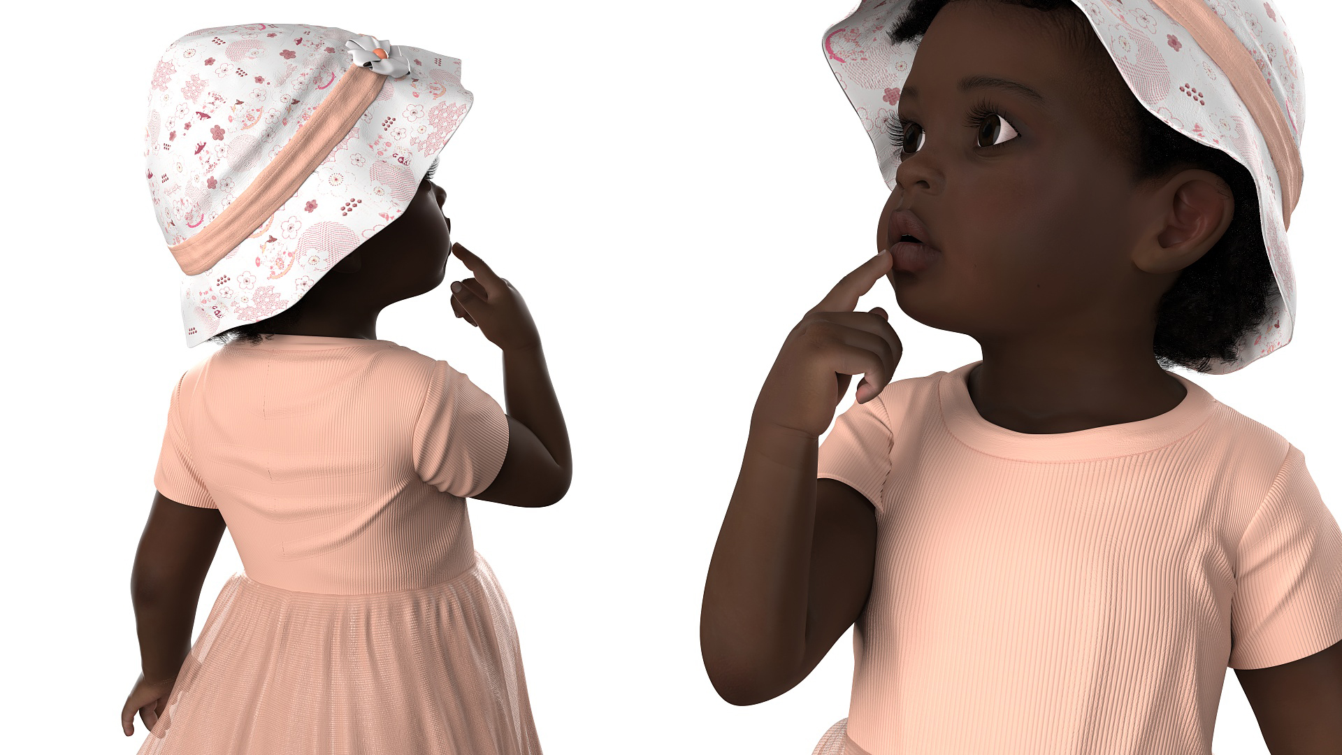 3D African Baby Girl in Summer Outfit Surprised Fur model
