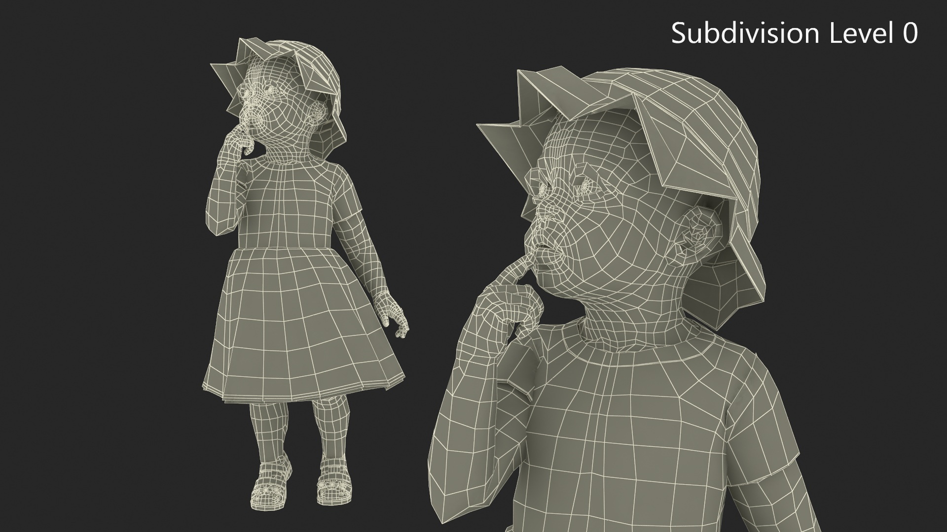 3D African Baby Girl in Summer Outfit Surprised Fur model
