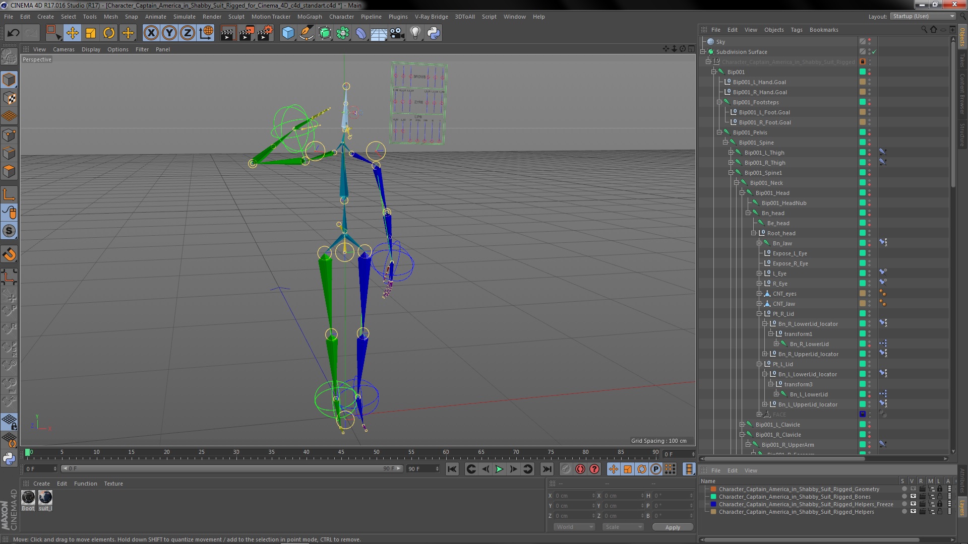 3D Character Captain America in Shabby Suit Rigged for Cinema 4D