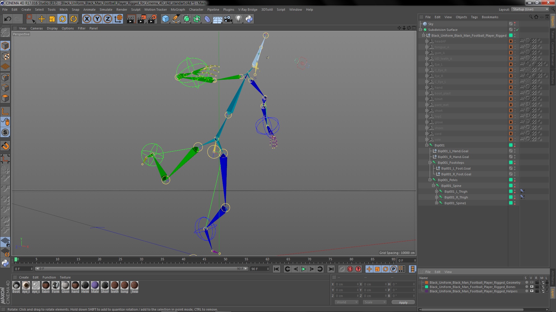3D model Black Uniform Black Man Football Player Rigged for Cinema 4D