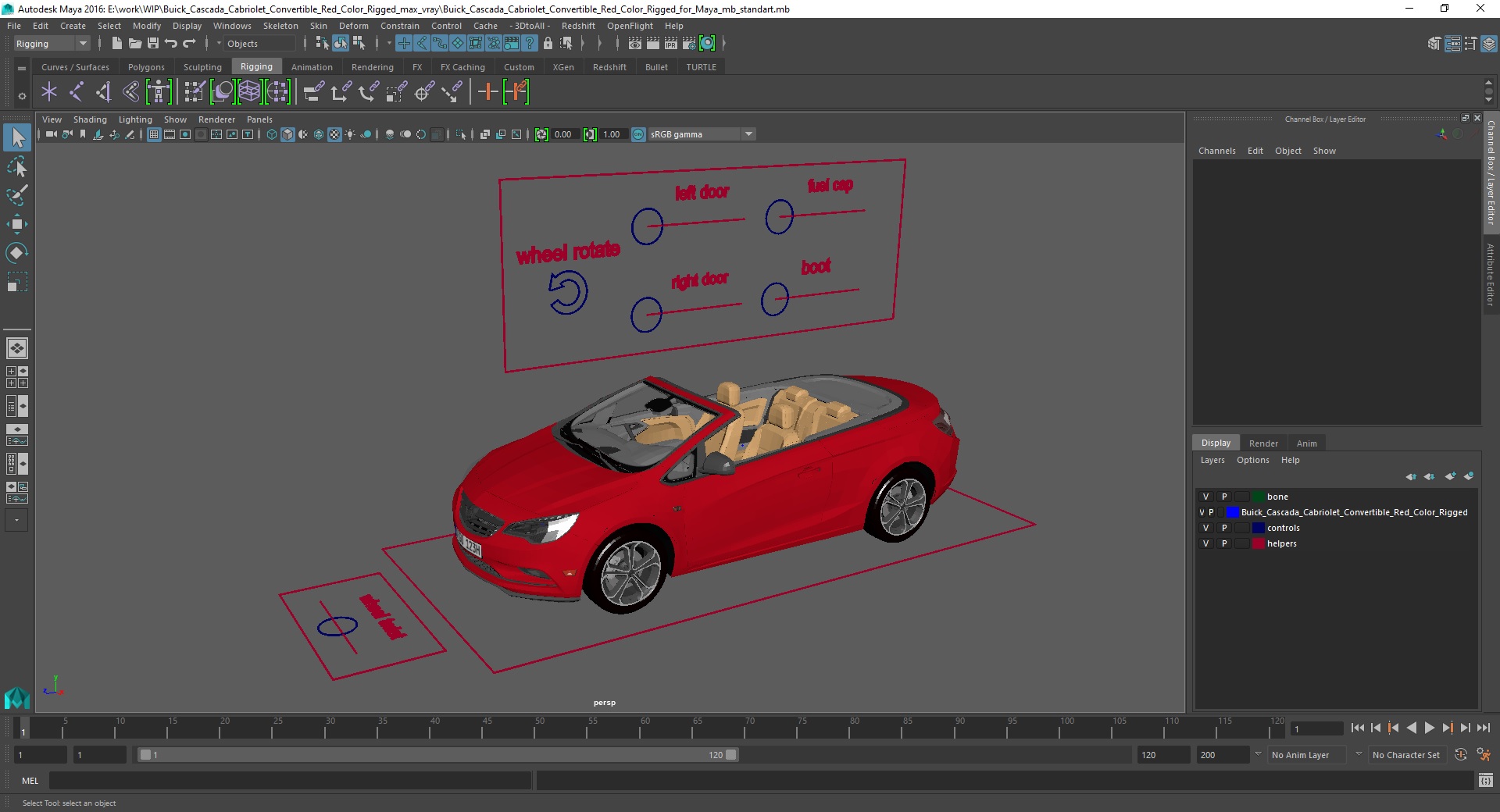 3D Buick Cascada Cabriolet Convertible Red Color Rigged for Maya