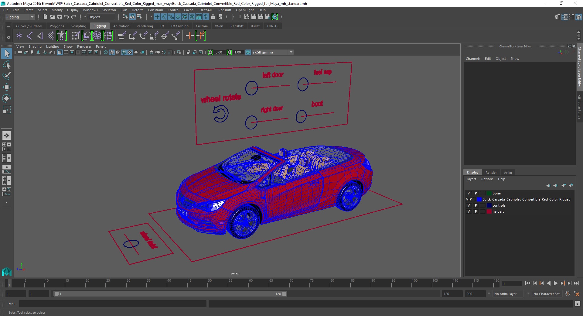 3D Buick Cascada Cabriolet Convertible Red Color Rigged for Maya