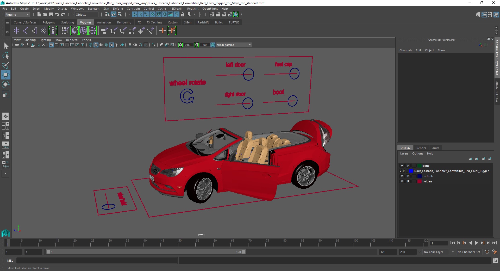 3D Buick Cascada Cabriolet Convertible Red Color Rigged for Maya