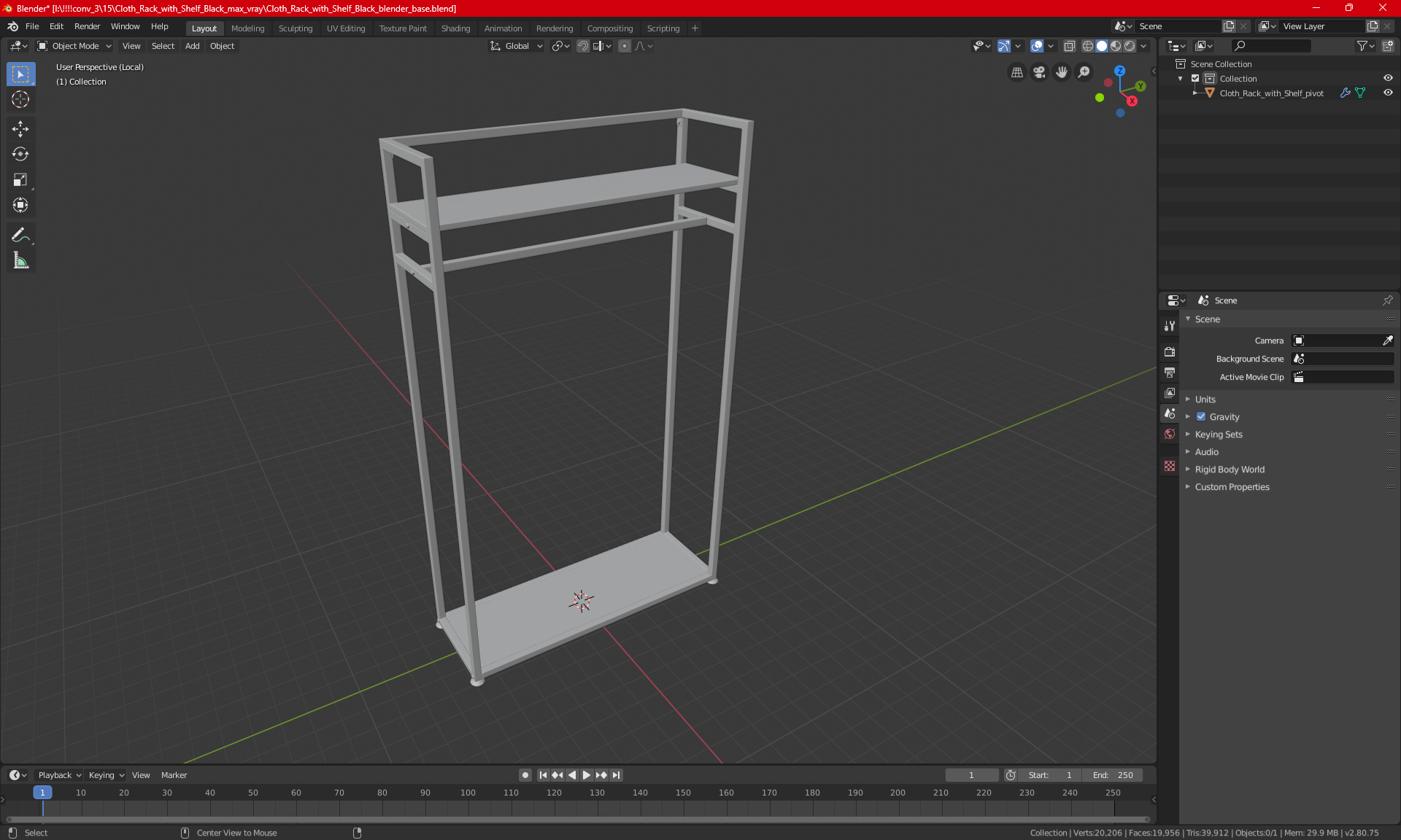 Cloth Rack with Shelf Black 3D