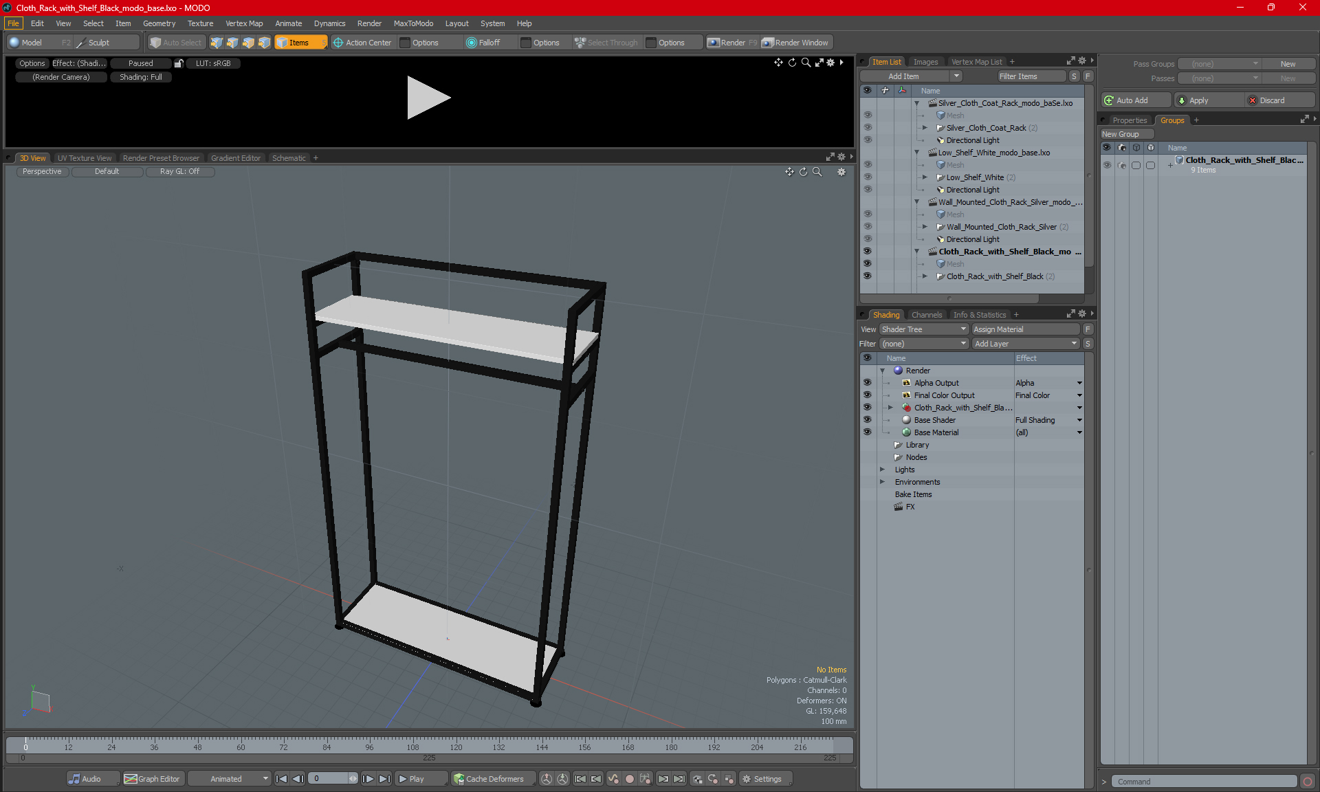 Cloth Rack with Shelf Black 3D