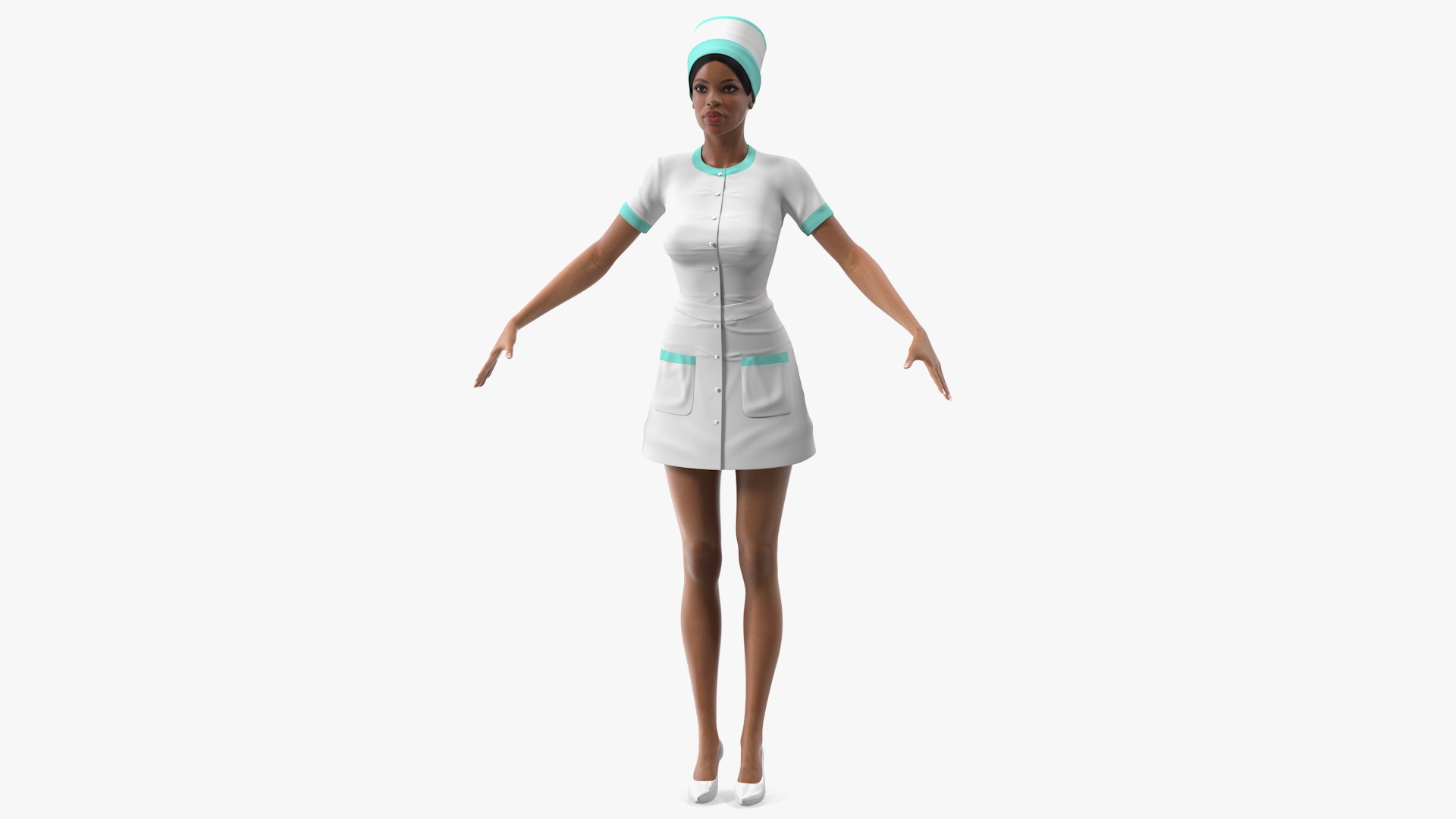 Light Skin Black Nurse T Pose 3D model