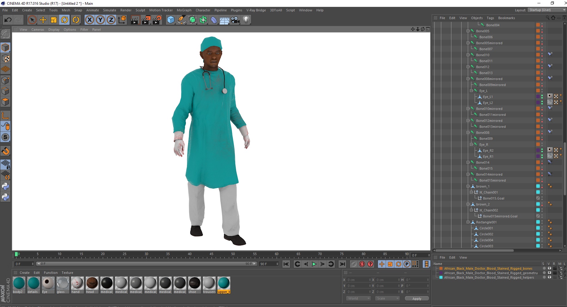 3D model African Black Male Doctor Blood Stained Rigged for Cinema 4D