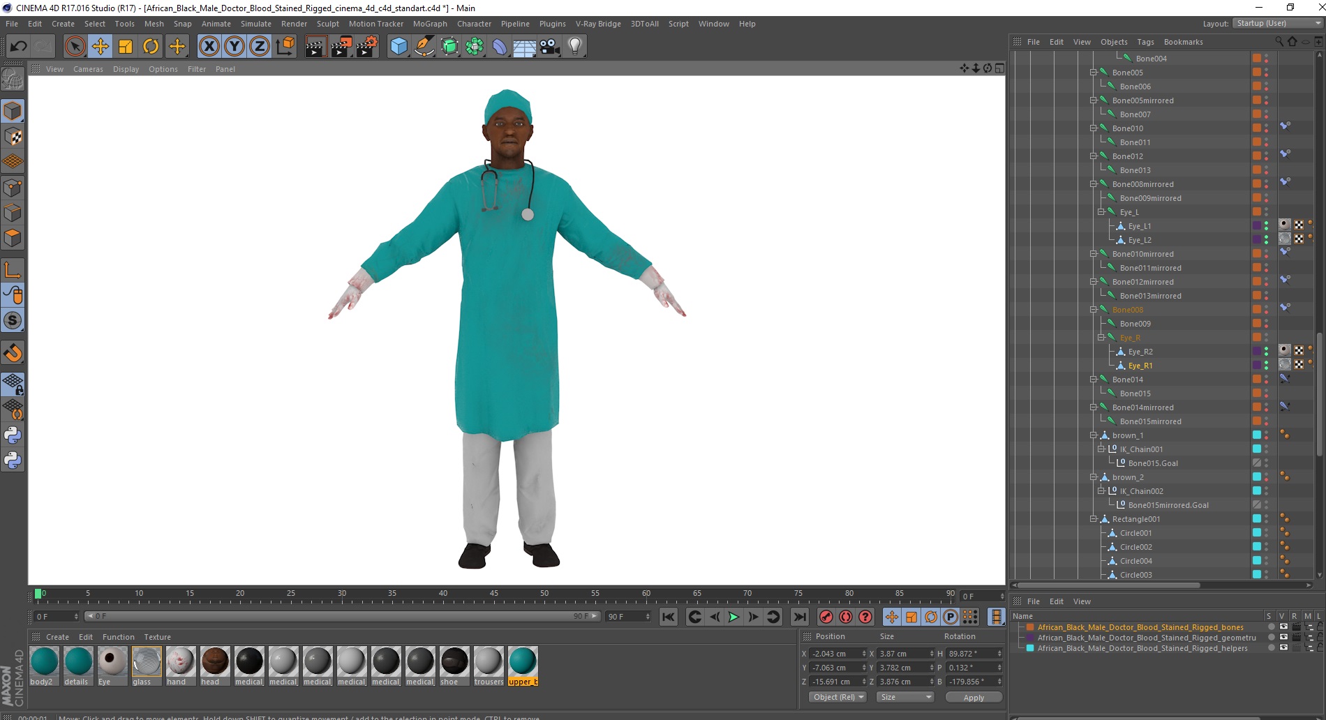 3D model African Black Male Doctor Blood Stained Rigged for Cinema 4D
