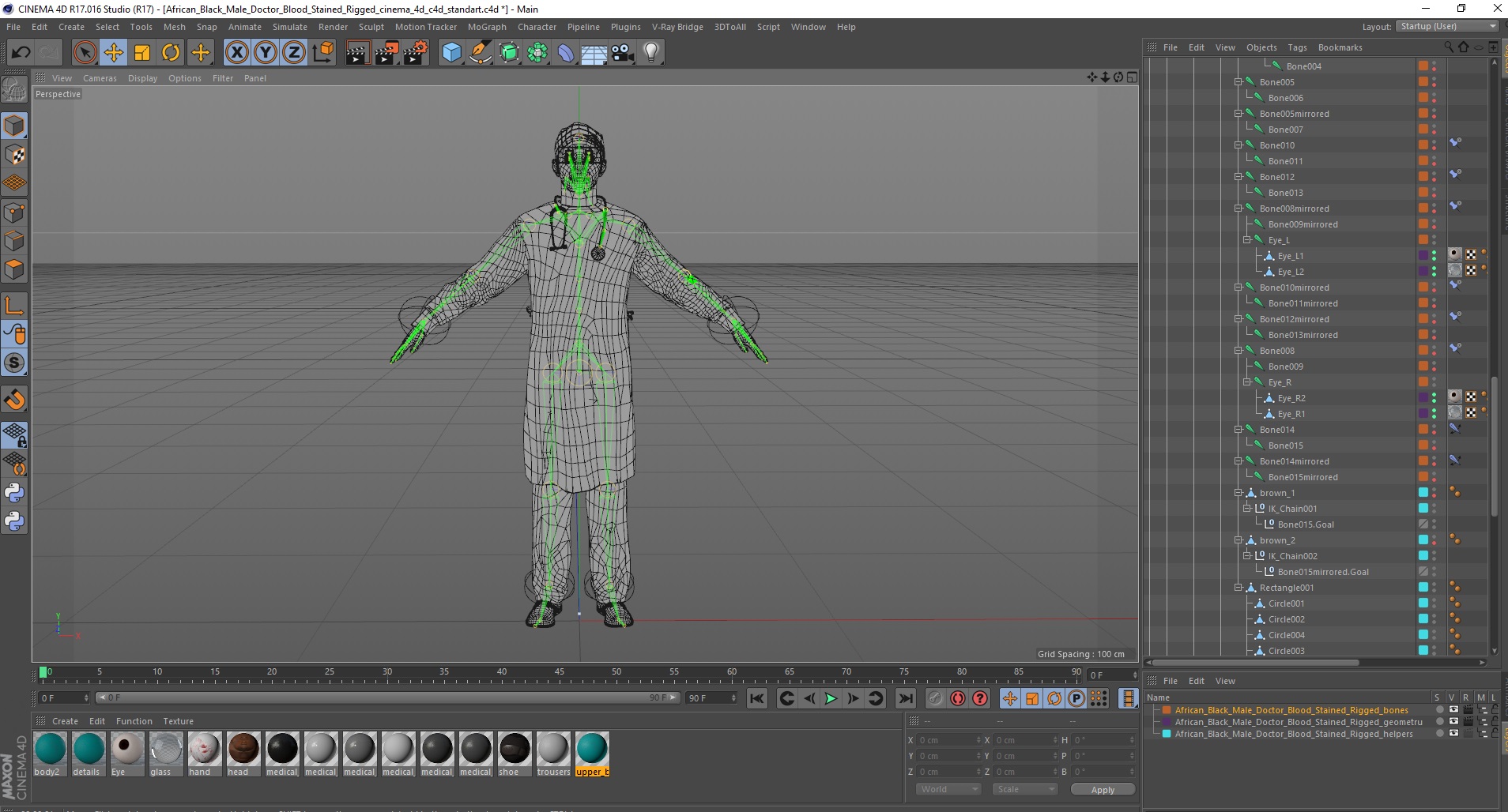 3D model African Black Male Doctor Blood Stained Rigged for Cinema 4D