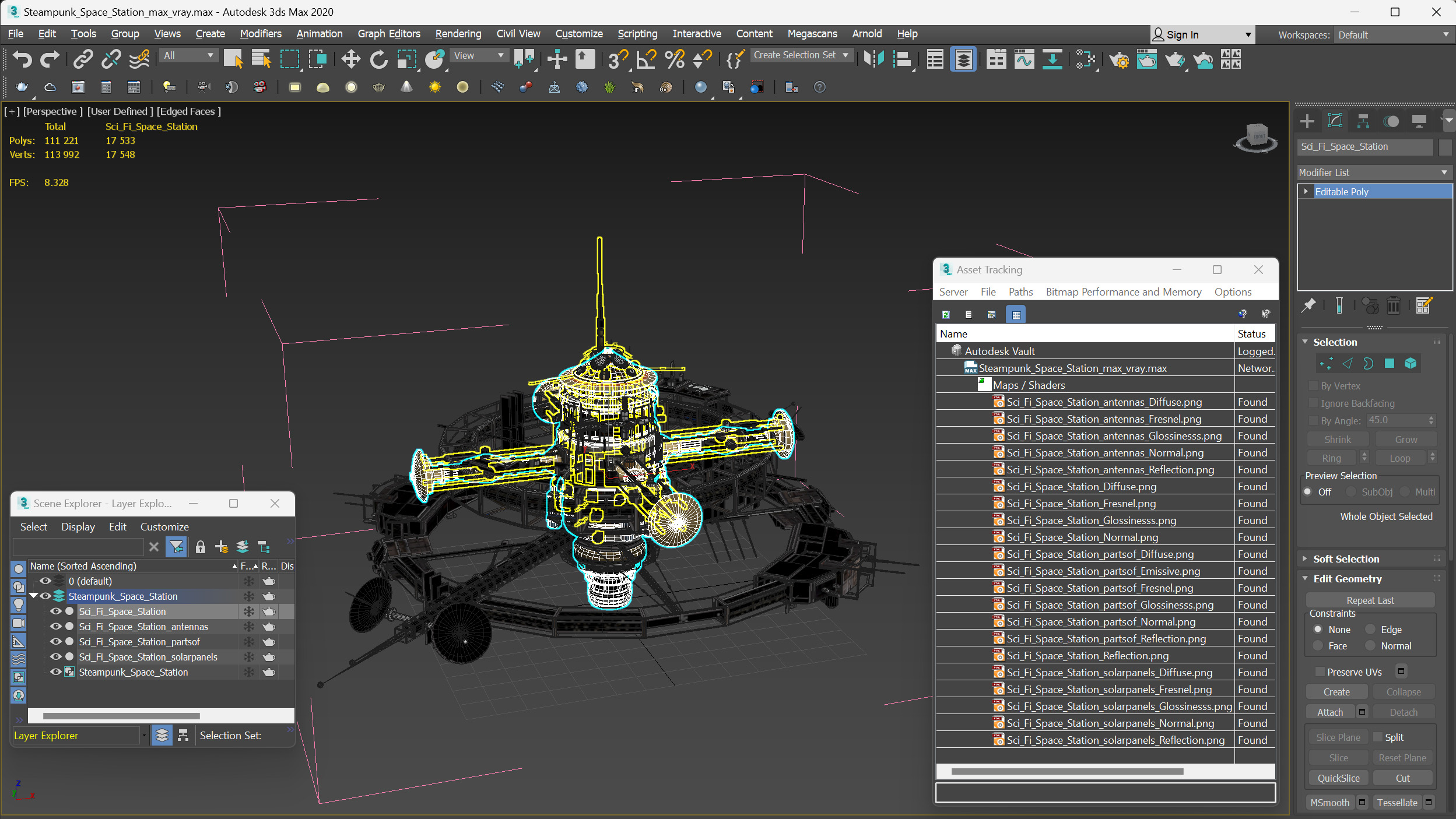 3D Steampunk Space Station model