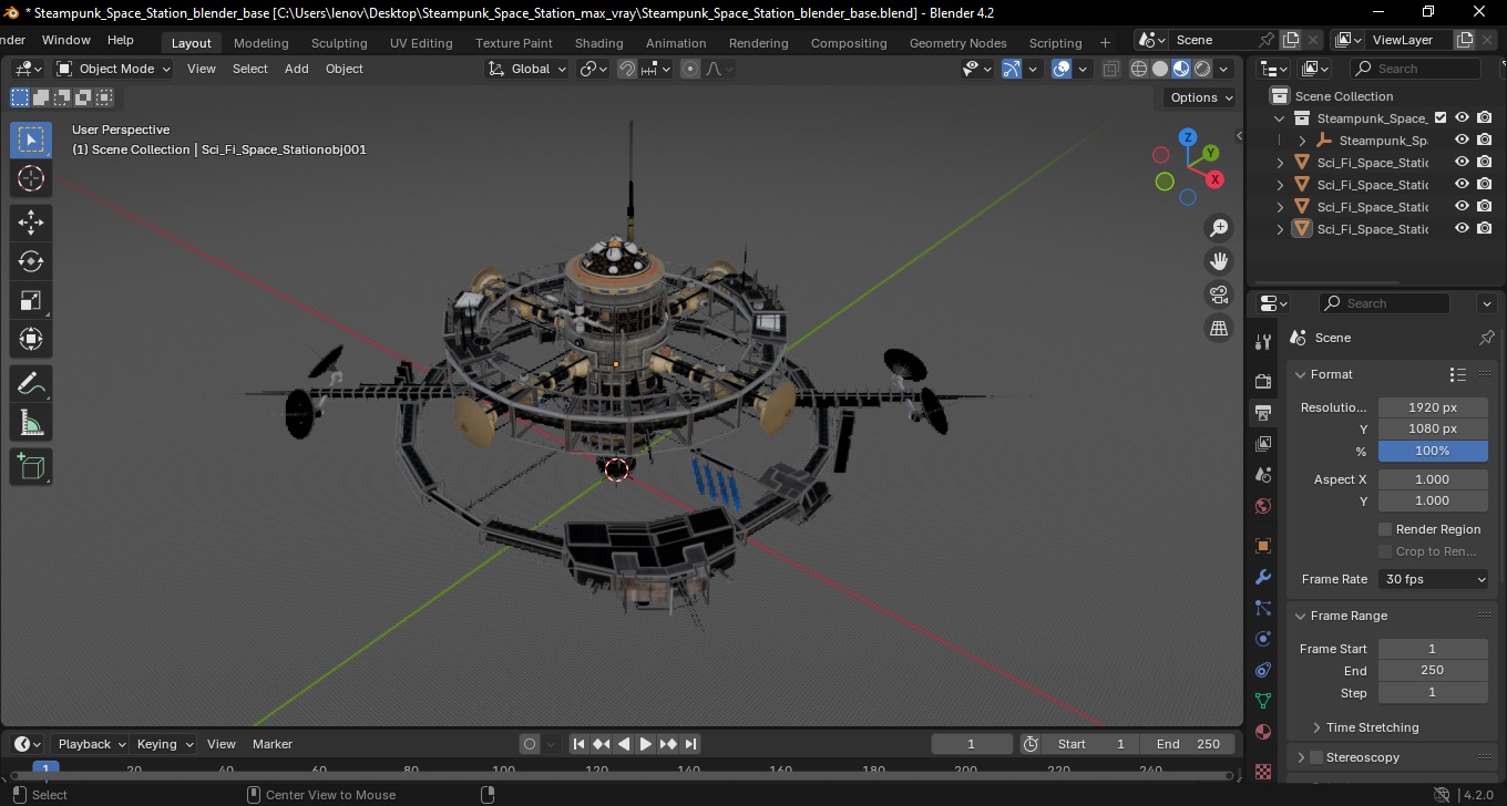 3D Steampunk Space Station model