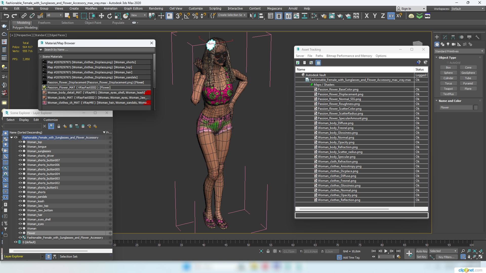 3D model Fashionable Female with Sunglasses and Flower Accessory