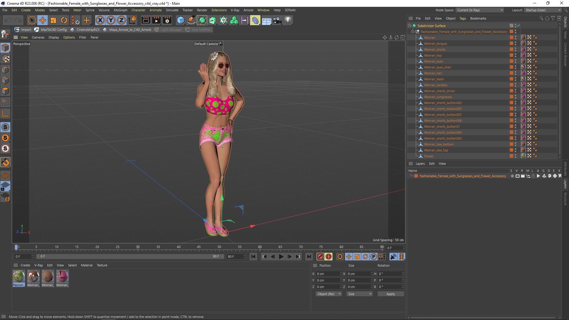 3D model Fashionable Female with Sunglasses and Flower Accessory