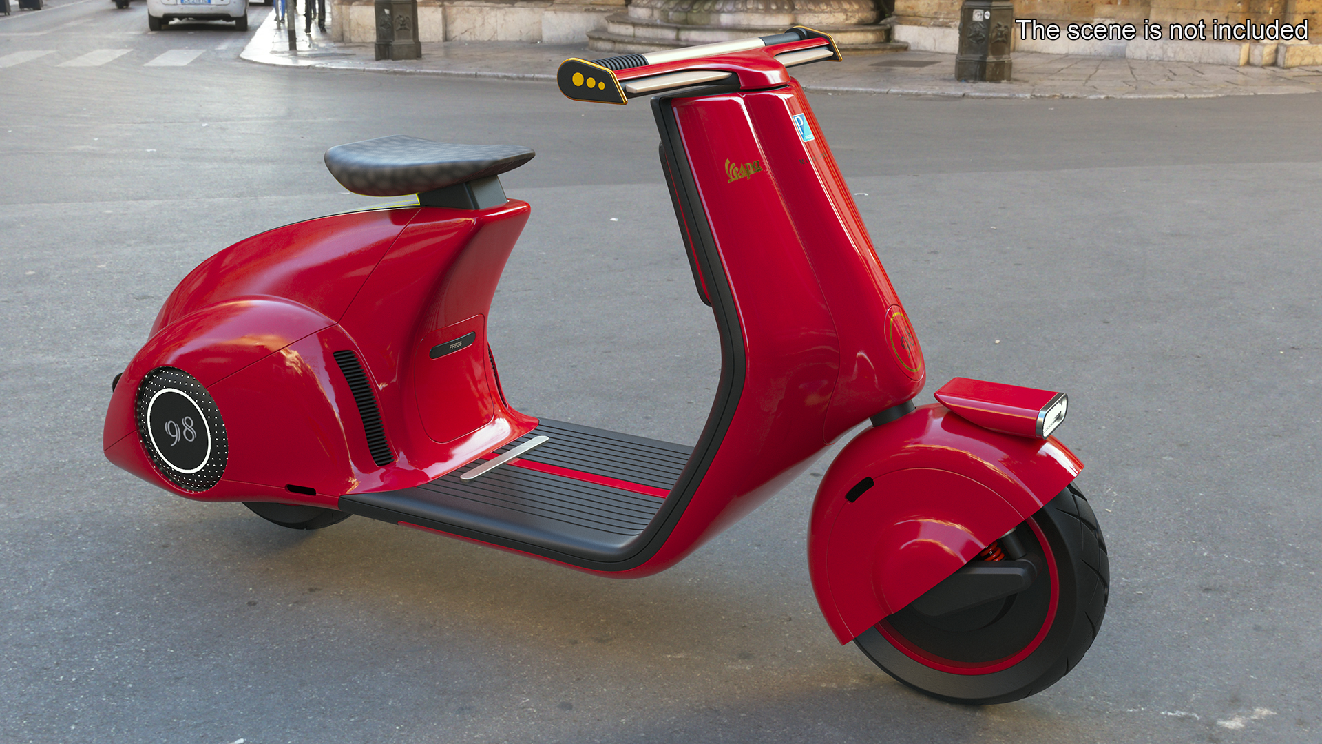 Concept Red Electric Scooter Vespa 98 Lights On 3D