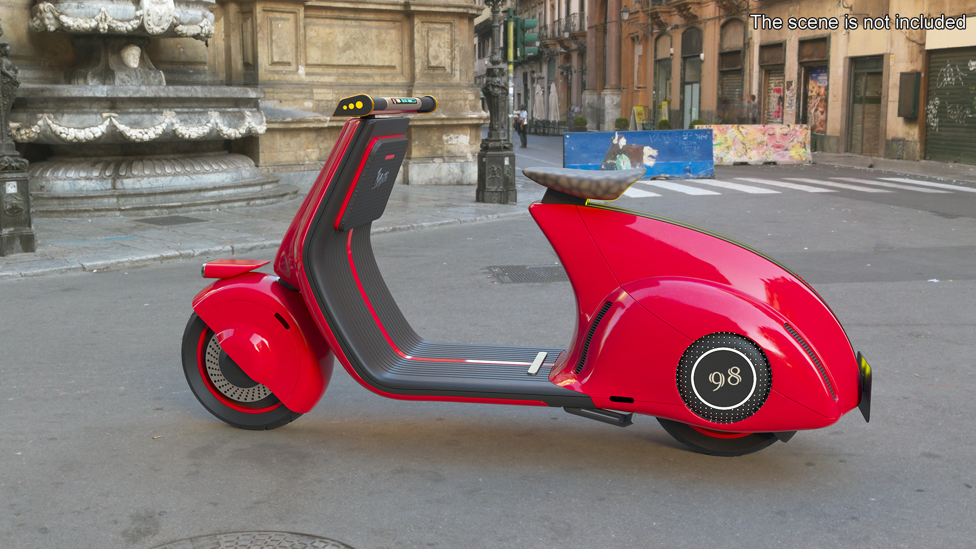 Concept Red Electric Scooter Vespa 98 Lights On 3D