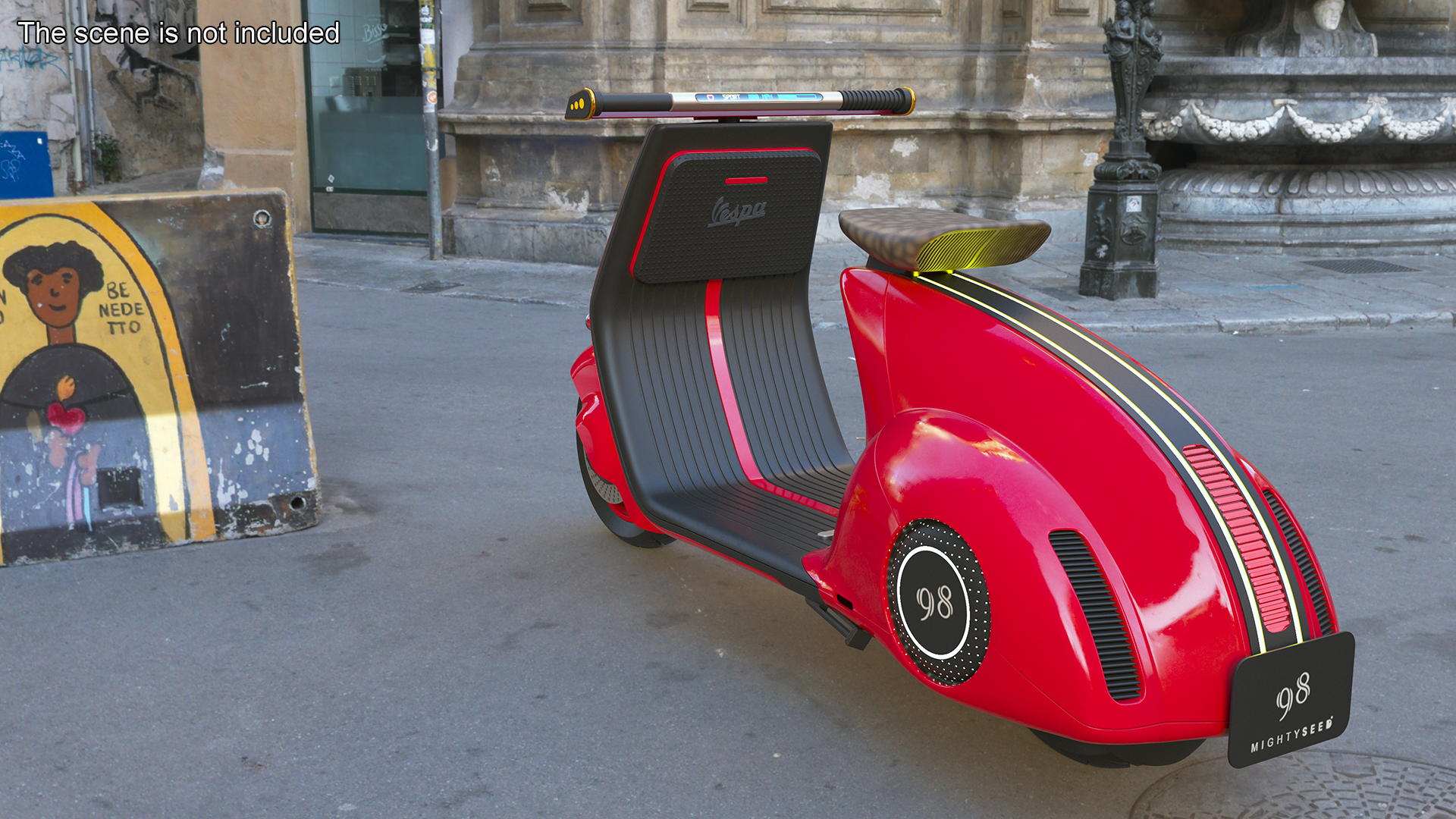 Concept Red Electric Scooter Vespa 98 Lights On 3D