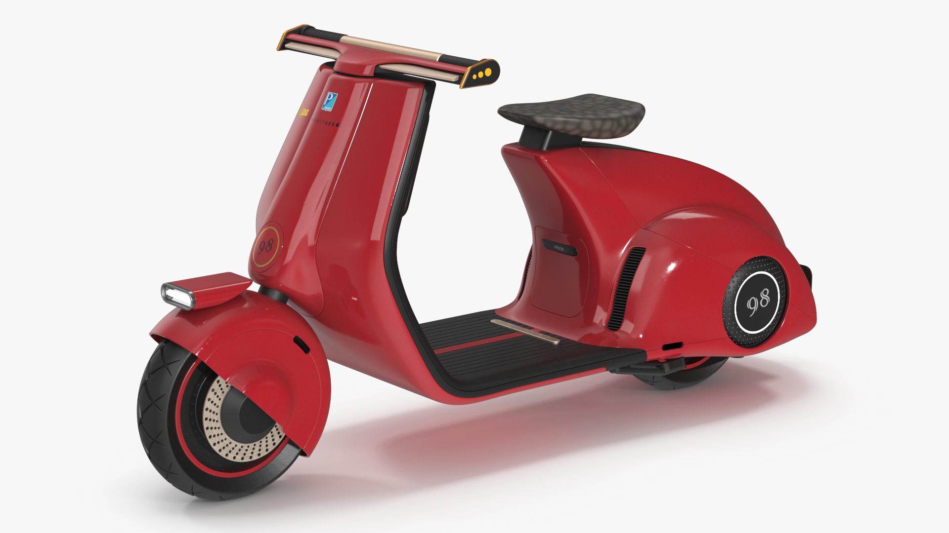 Concept Red Electric Scooter Vespa 98 Lights On 3D