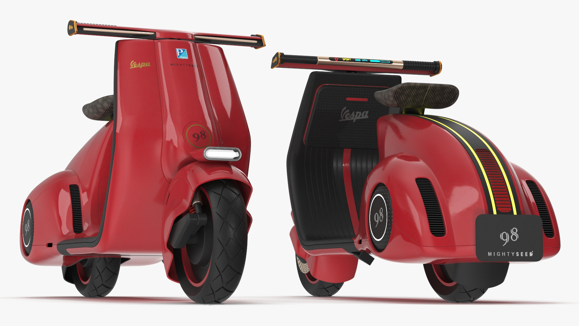 Concept Red Electric Scooter Vespa 98 Lights On 3D