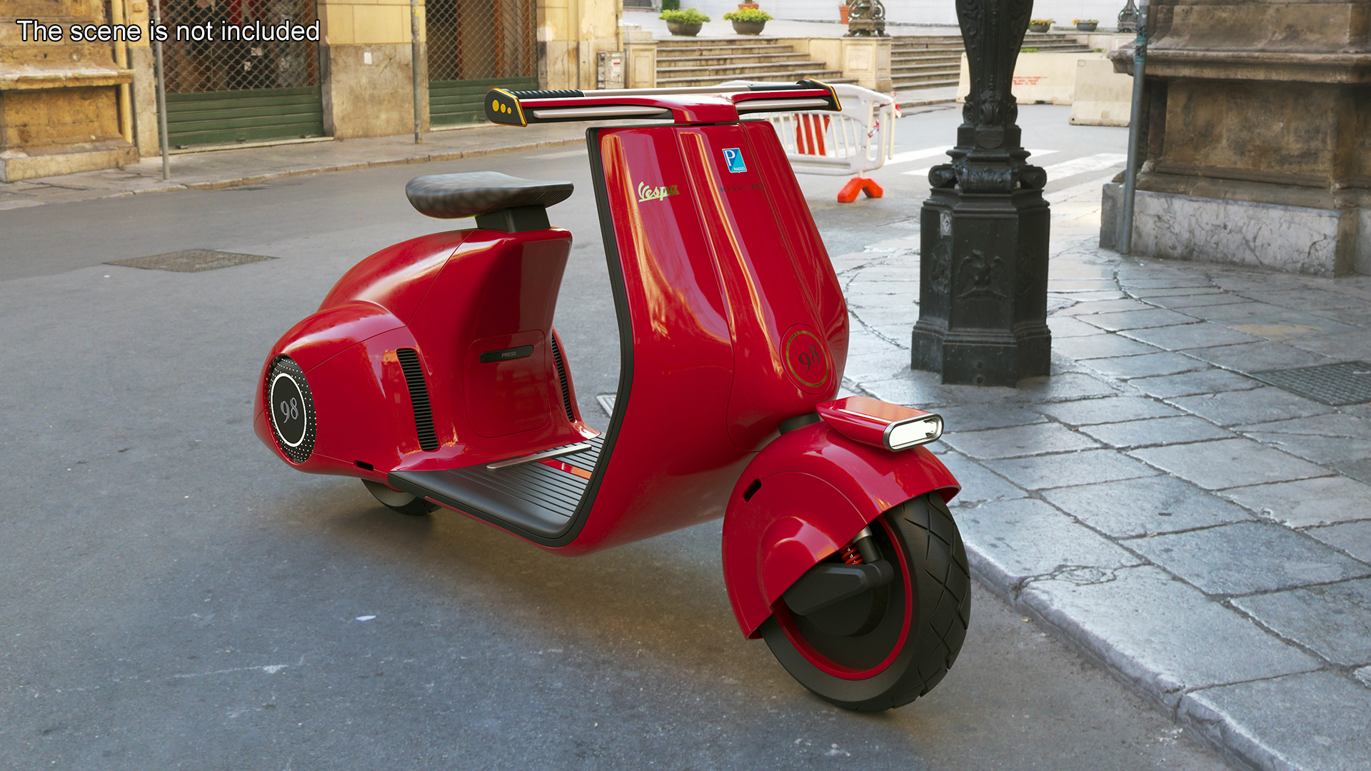 Concept Red Electric Scooter Vespa 98 Lights On 3D