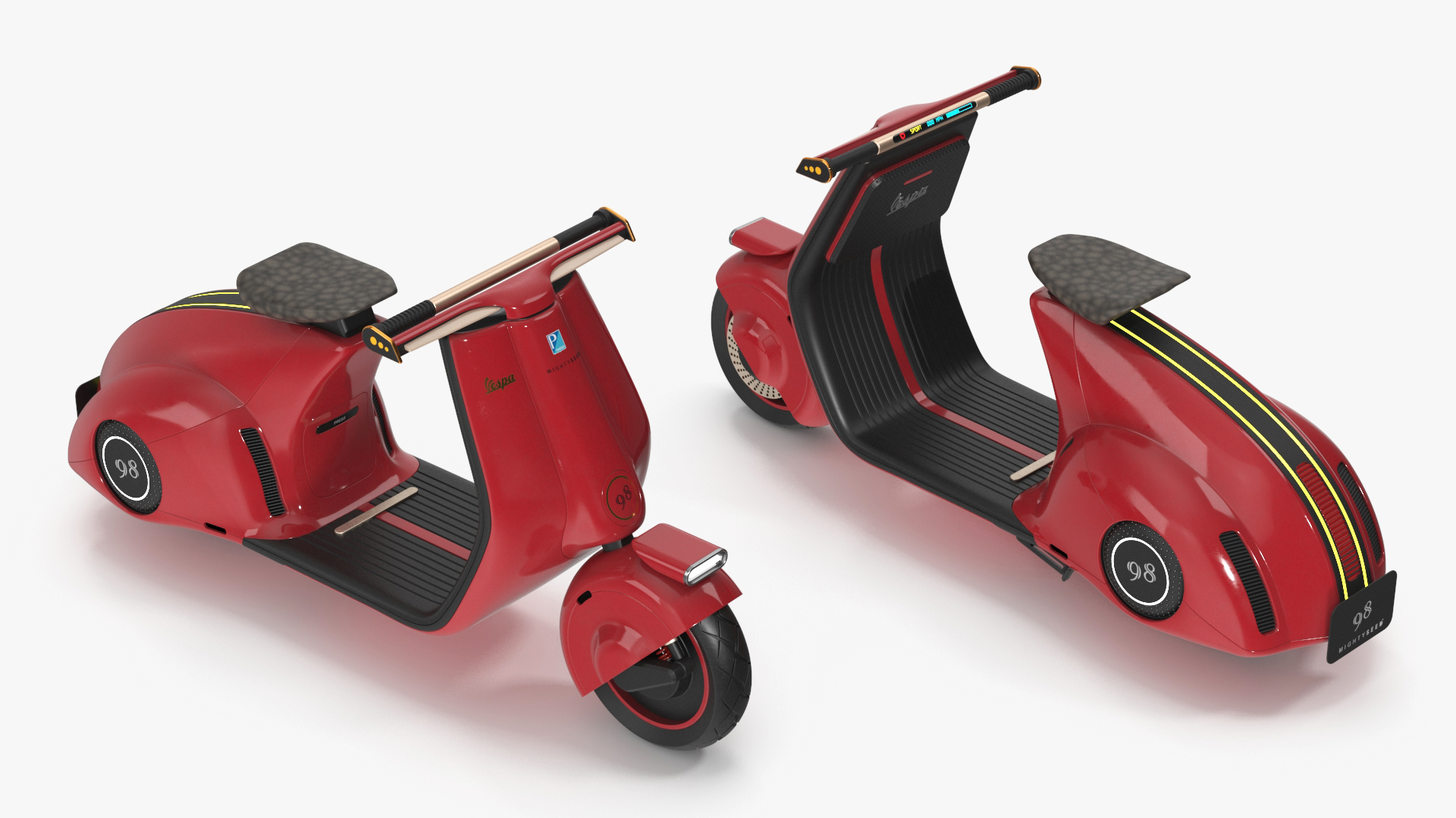 Concept Red Electric Scooter Vespa 98 Lights On 3D