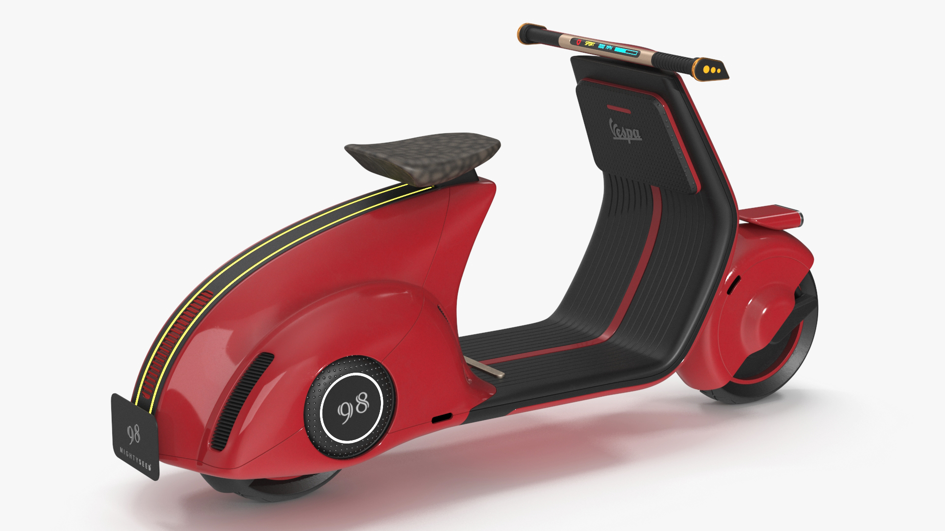 Concept Red Electric Scooter Vespa 98 Lights On 3D