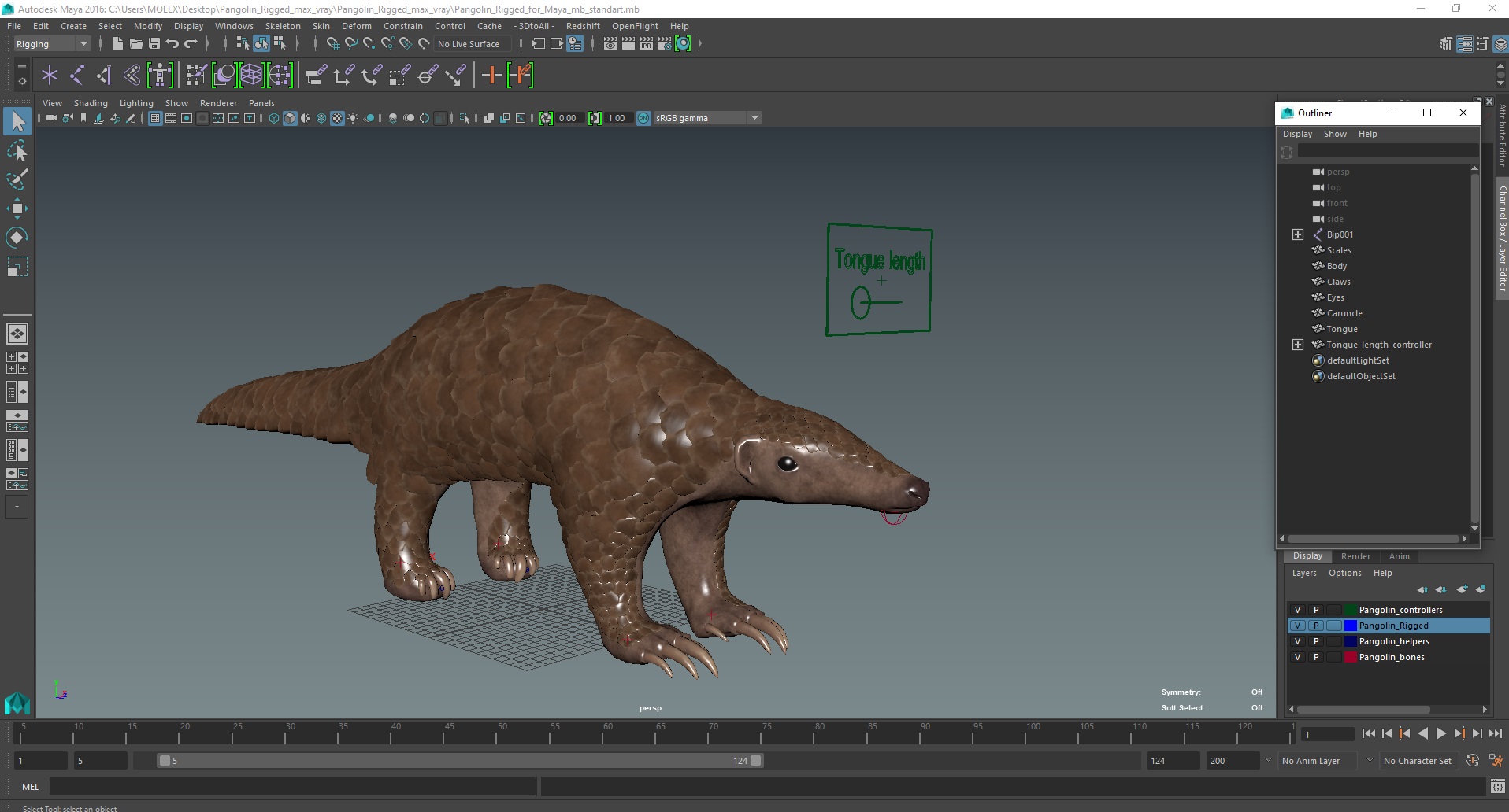 Pangolin Rigged for Maya 3D model