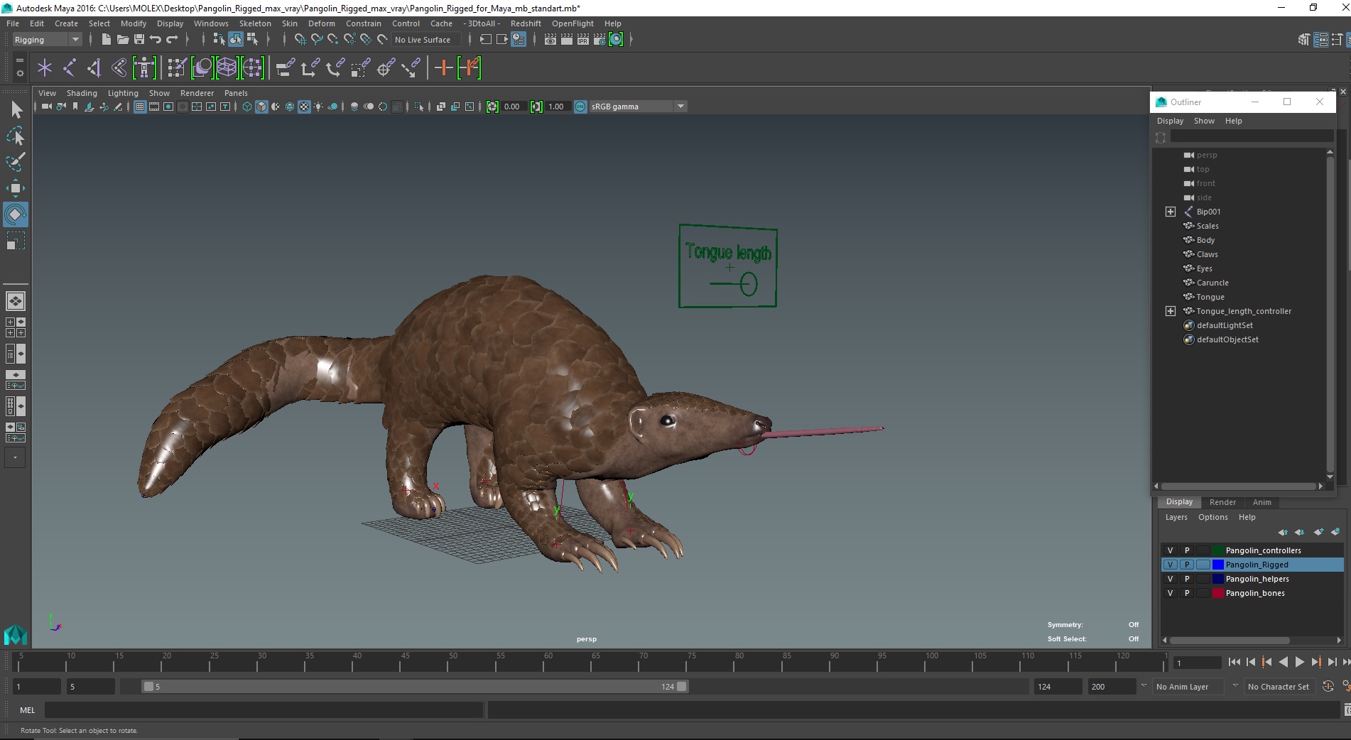 Pangolin Rigged for Maya 3D model