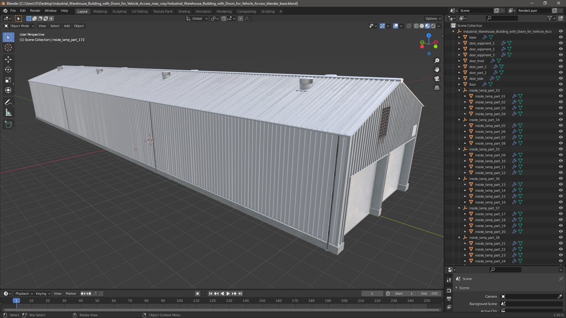 Industrial Warehouse Building with Doors for Vehicle Access 3D model