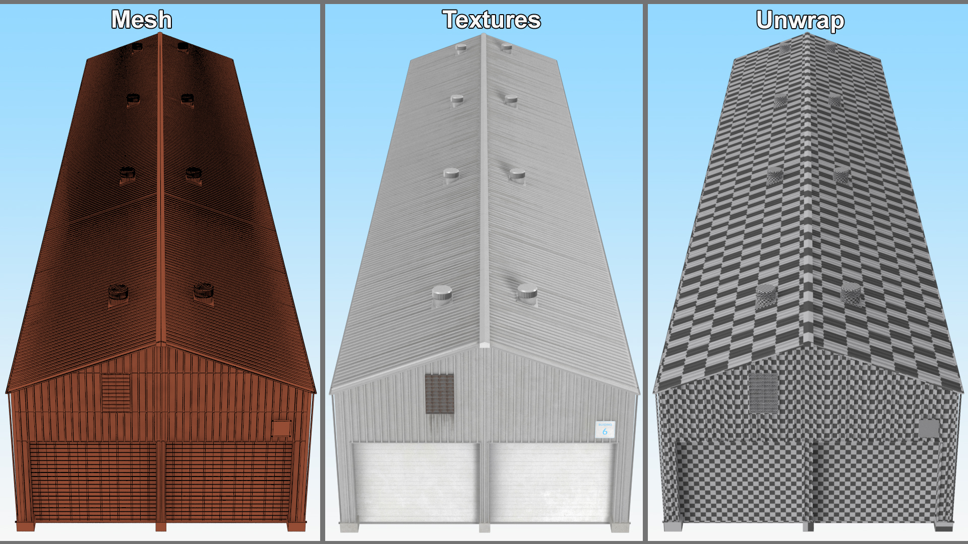 Industrial Warehouse Building with Doors for Vehicle Access 3D model