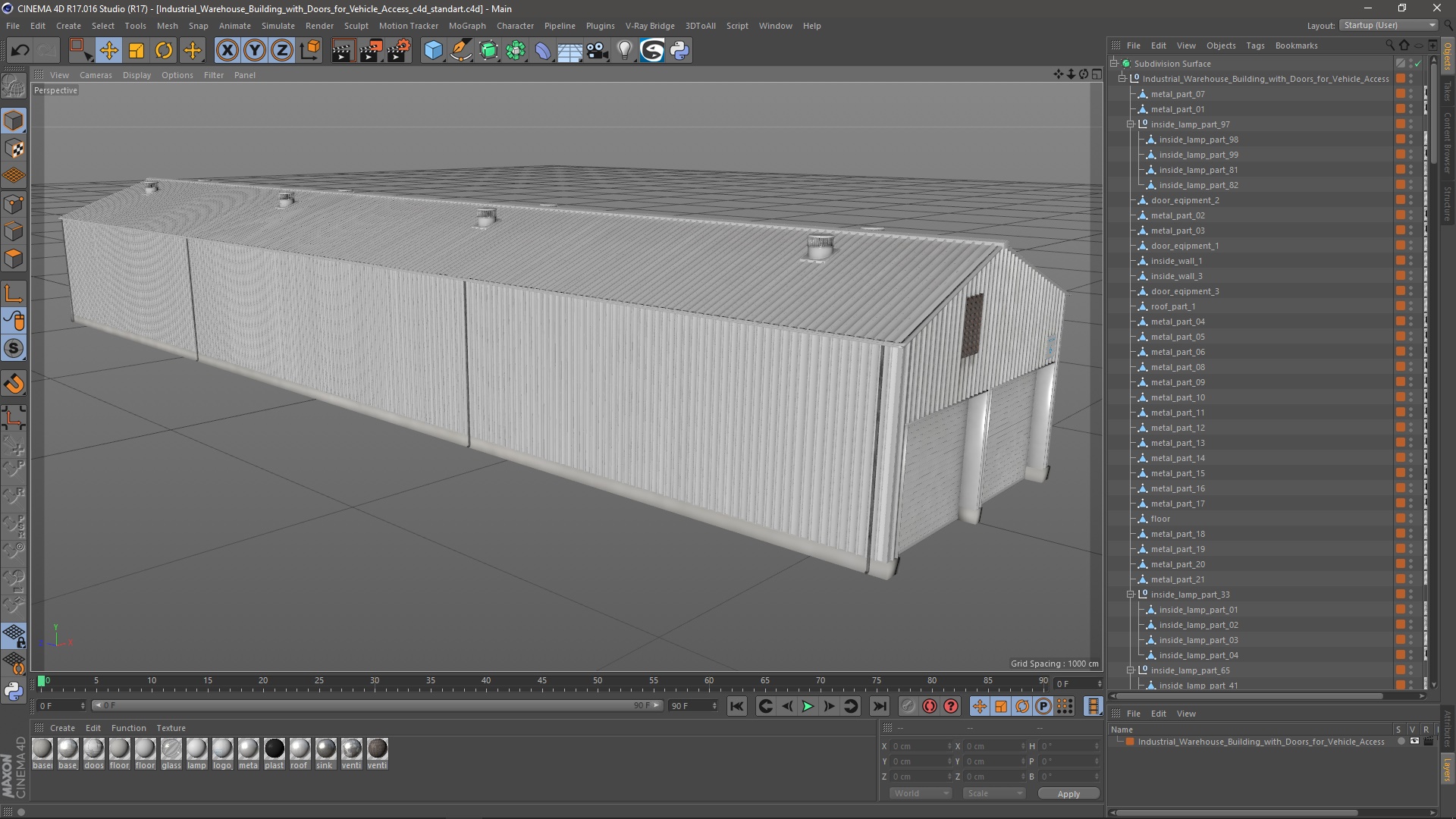 Industrial Warehouse Building with Doors for Vehicle Access 3D model