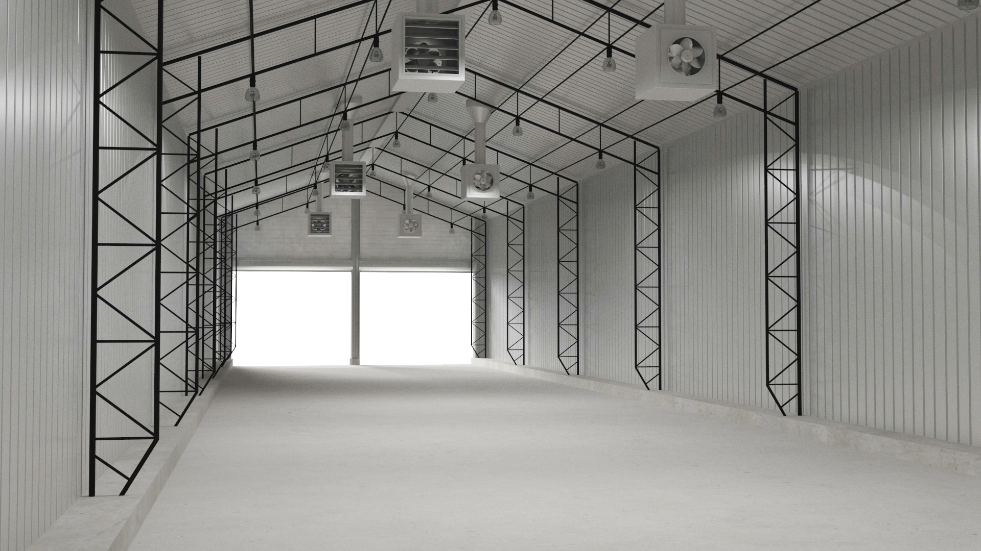 Industrial Warehouse Building with Doors for Vehicle Access 3D model