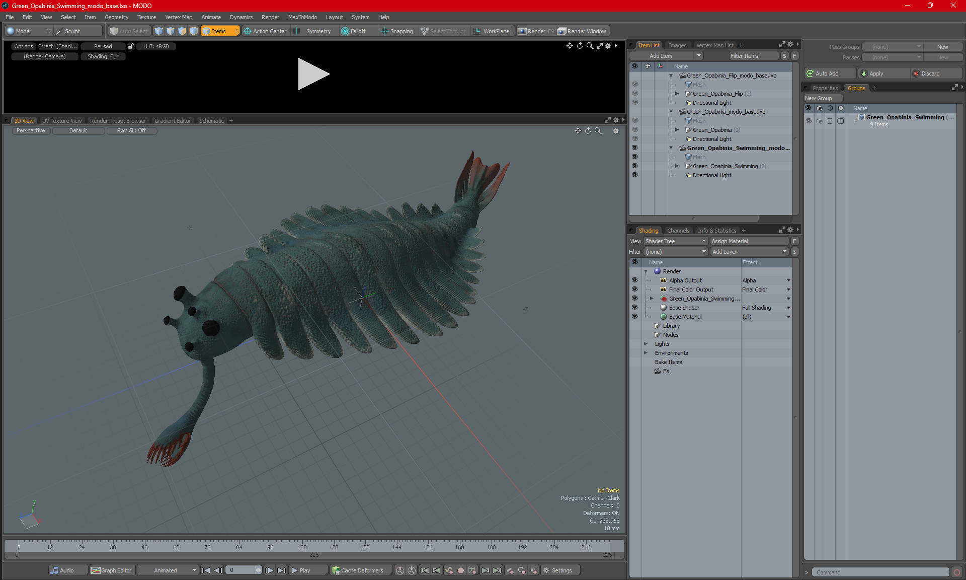 3D Green Opabinia Swimming model